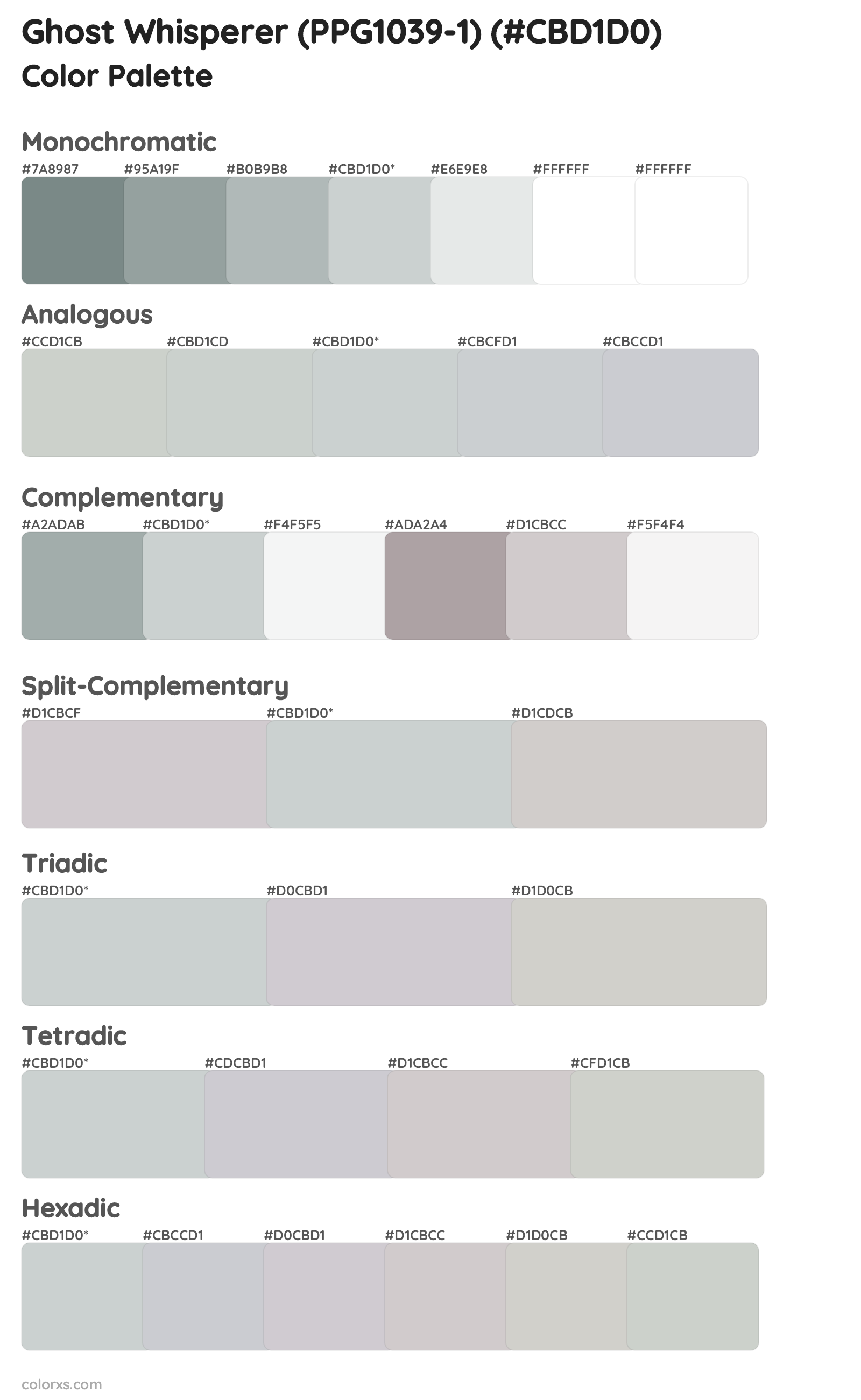 Ghost Whisperer (PPG1039-1) Color Scheme Palettes