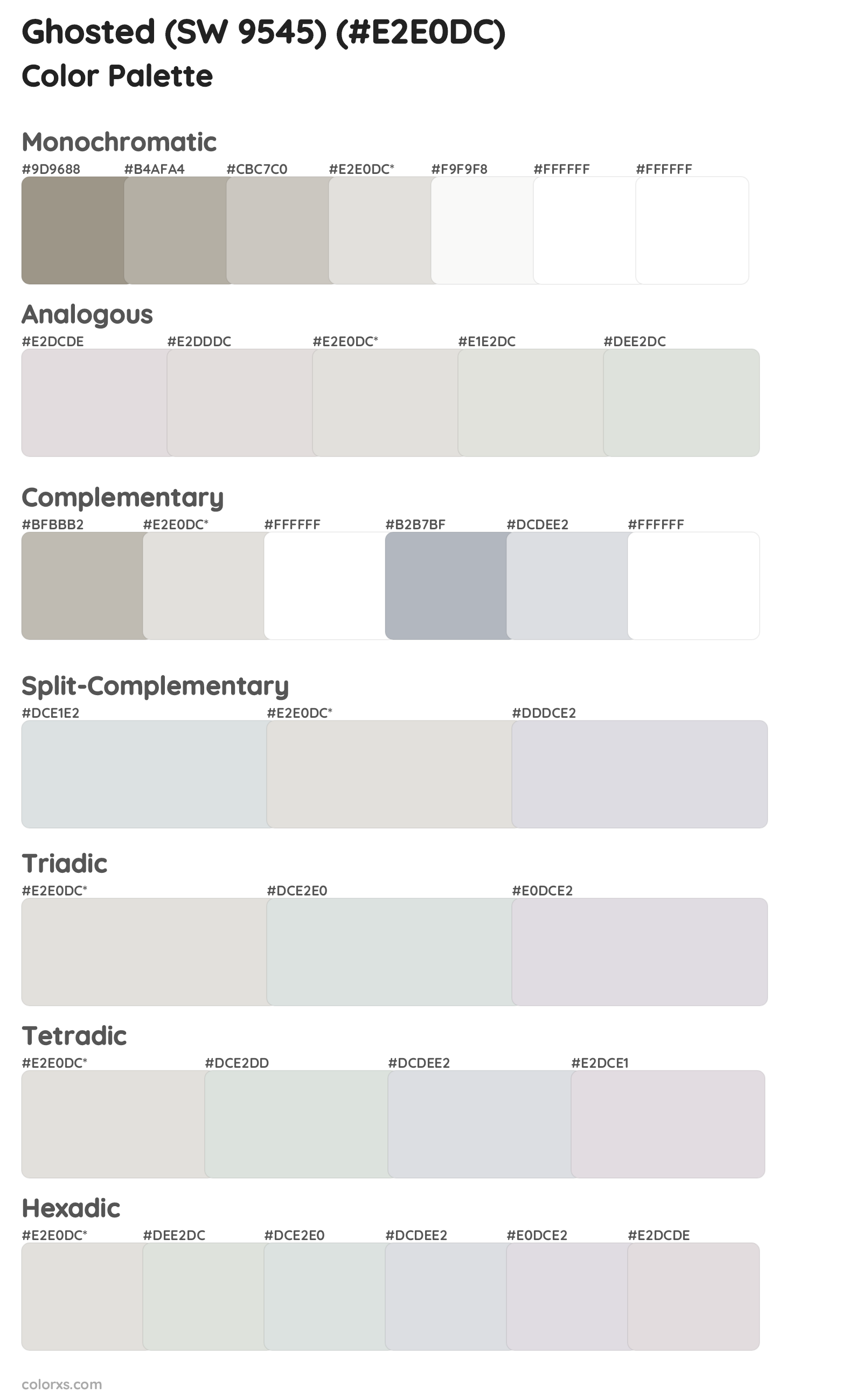 Ghosted (SW 9545) Color Scheme Palettes