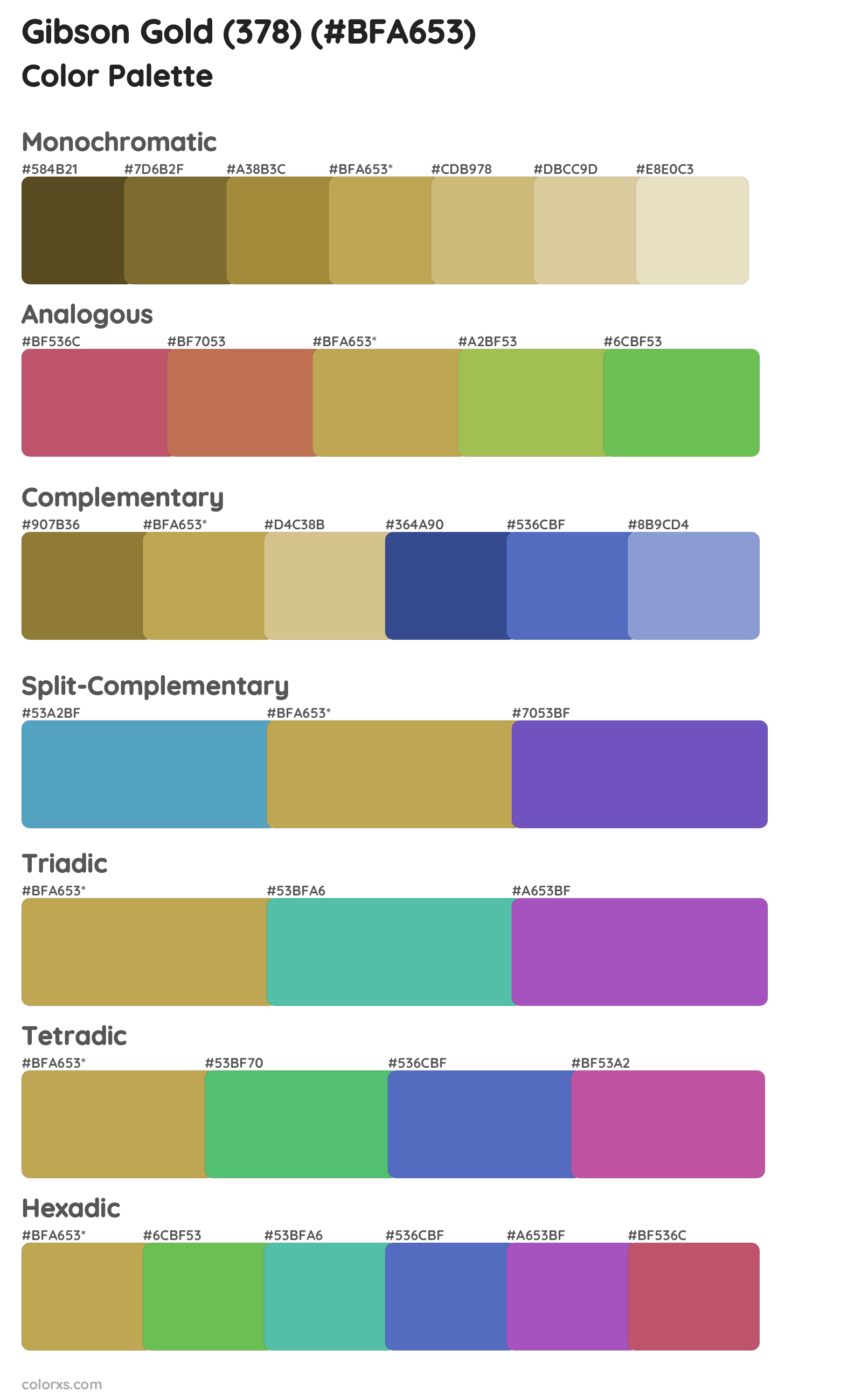 Gibson Gold (378) Color Scheme Palettes