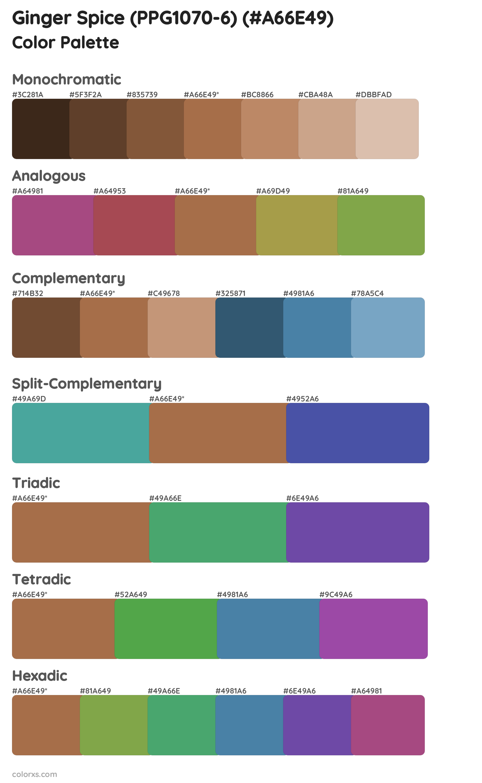 Ginger Spice (PPG1070-6) Color Scheme Palettes