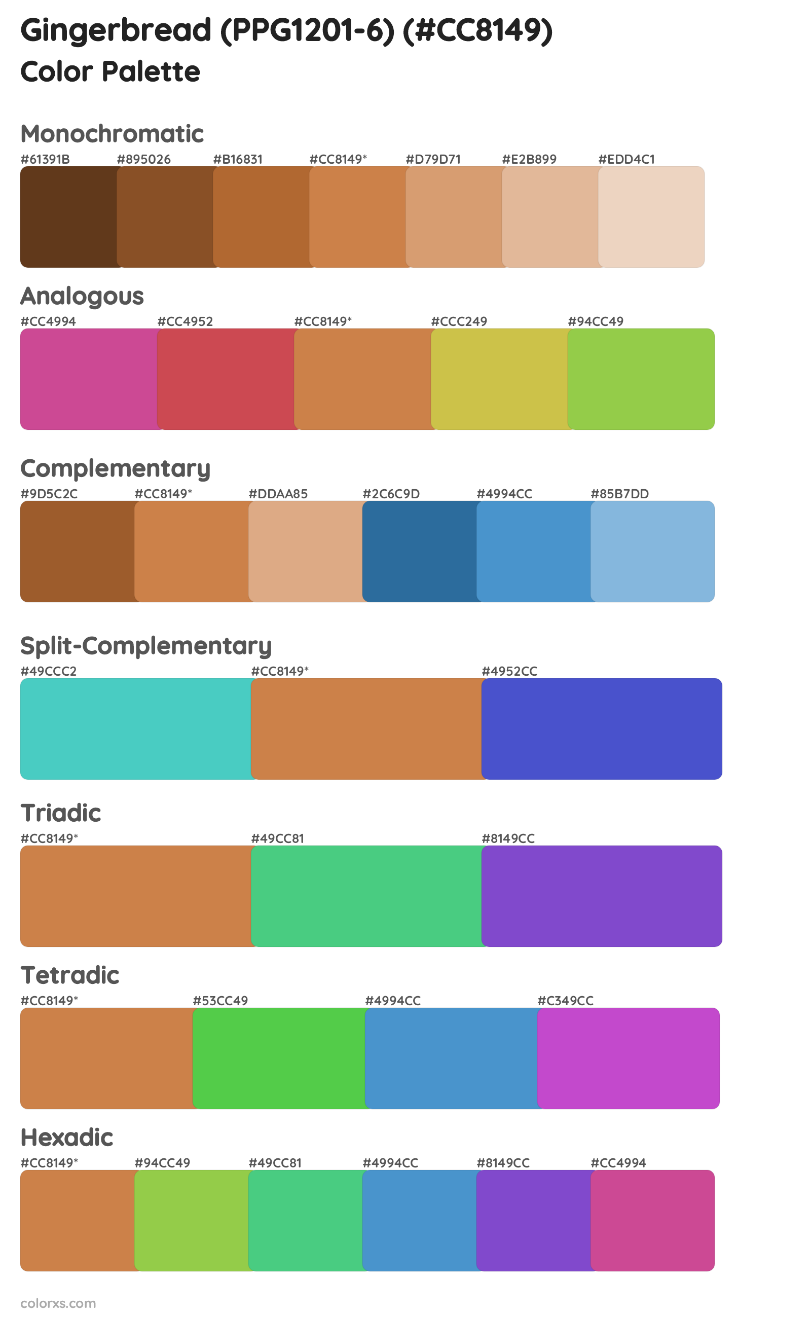 Gingerbread (PPG1201-6) Color Scheme Palettes