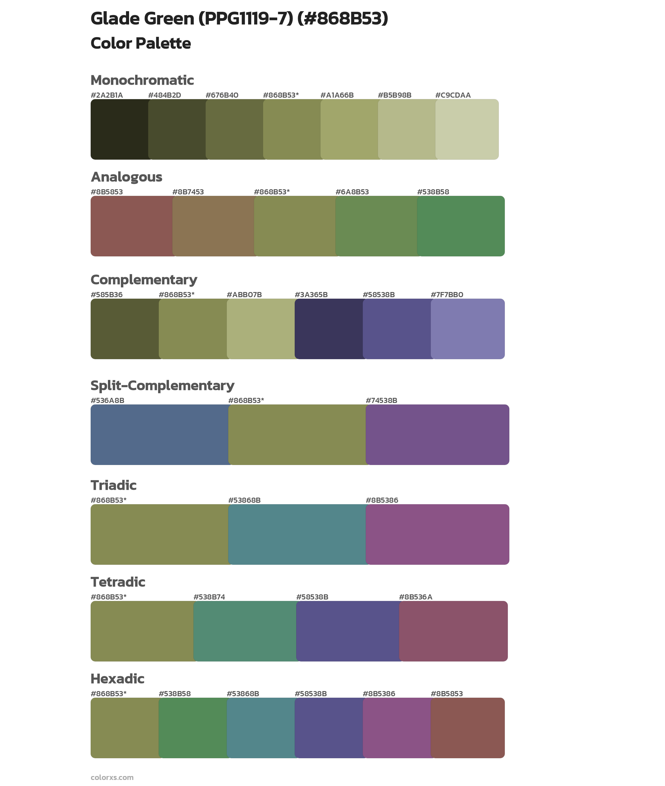 Glade Green (PPG1119-7) Color Scheme Palettes