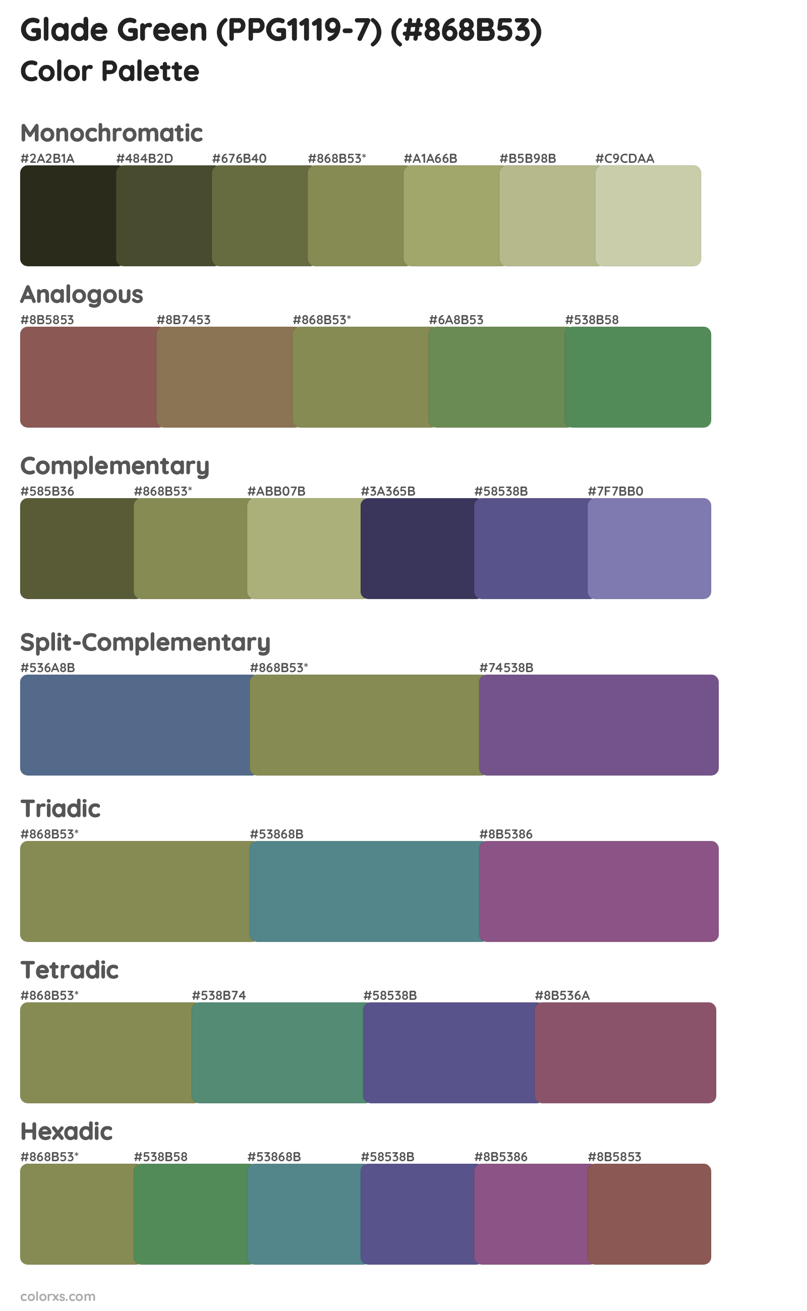 Glade Green (PPG1119-7) Color Scheme Palettes