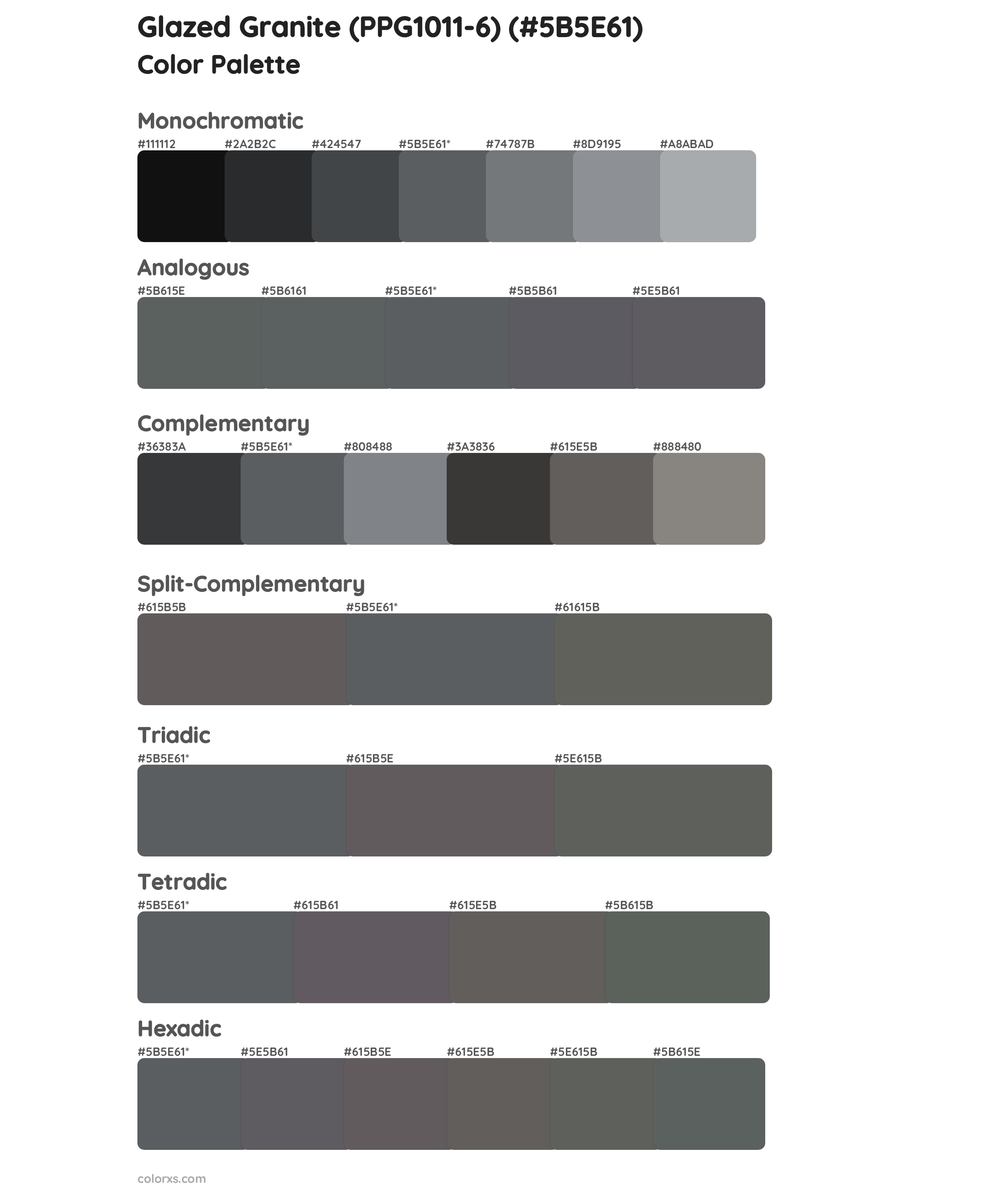 Glazed Granite (PPG1011-6) Color Scheme Palettes