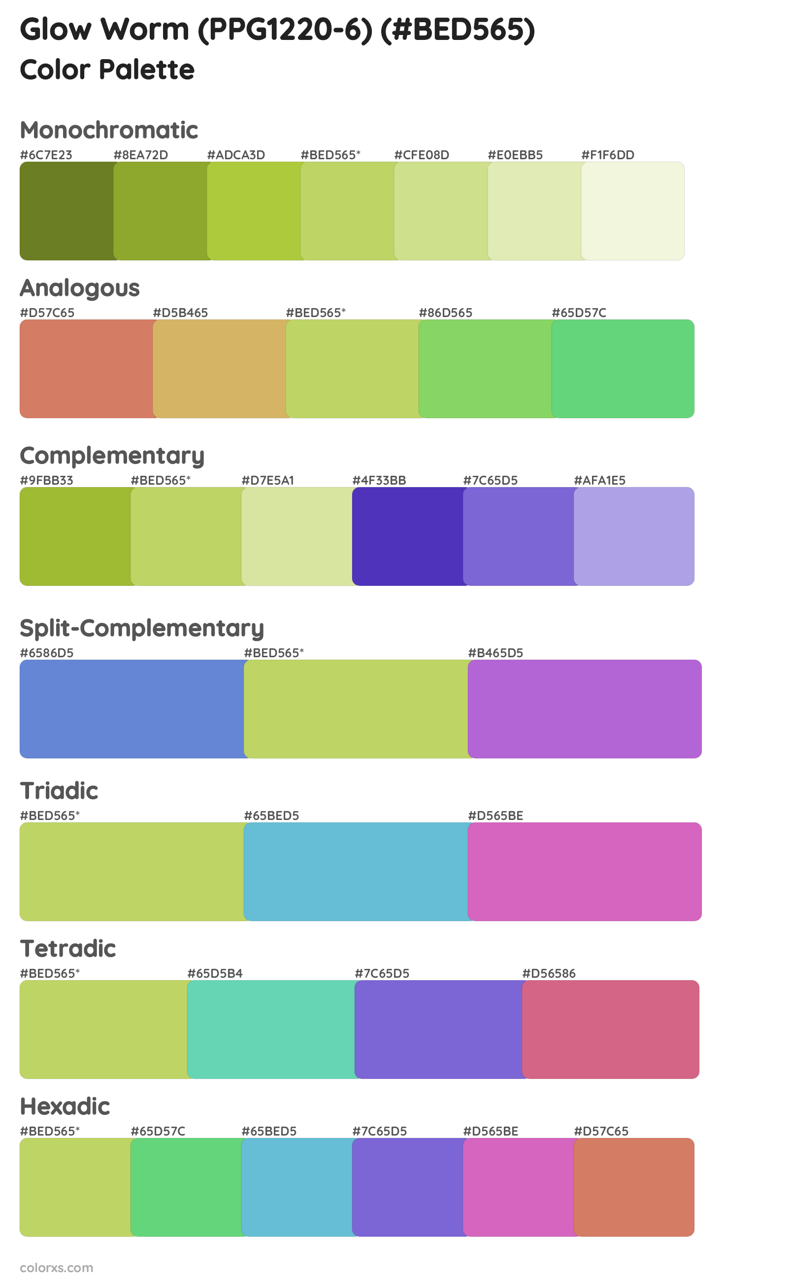 Glow Worm (PPG1220-6) Color Scheme Palettes