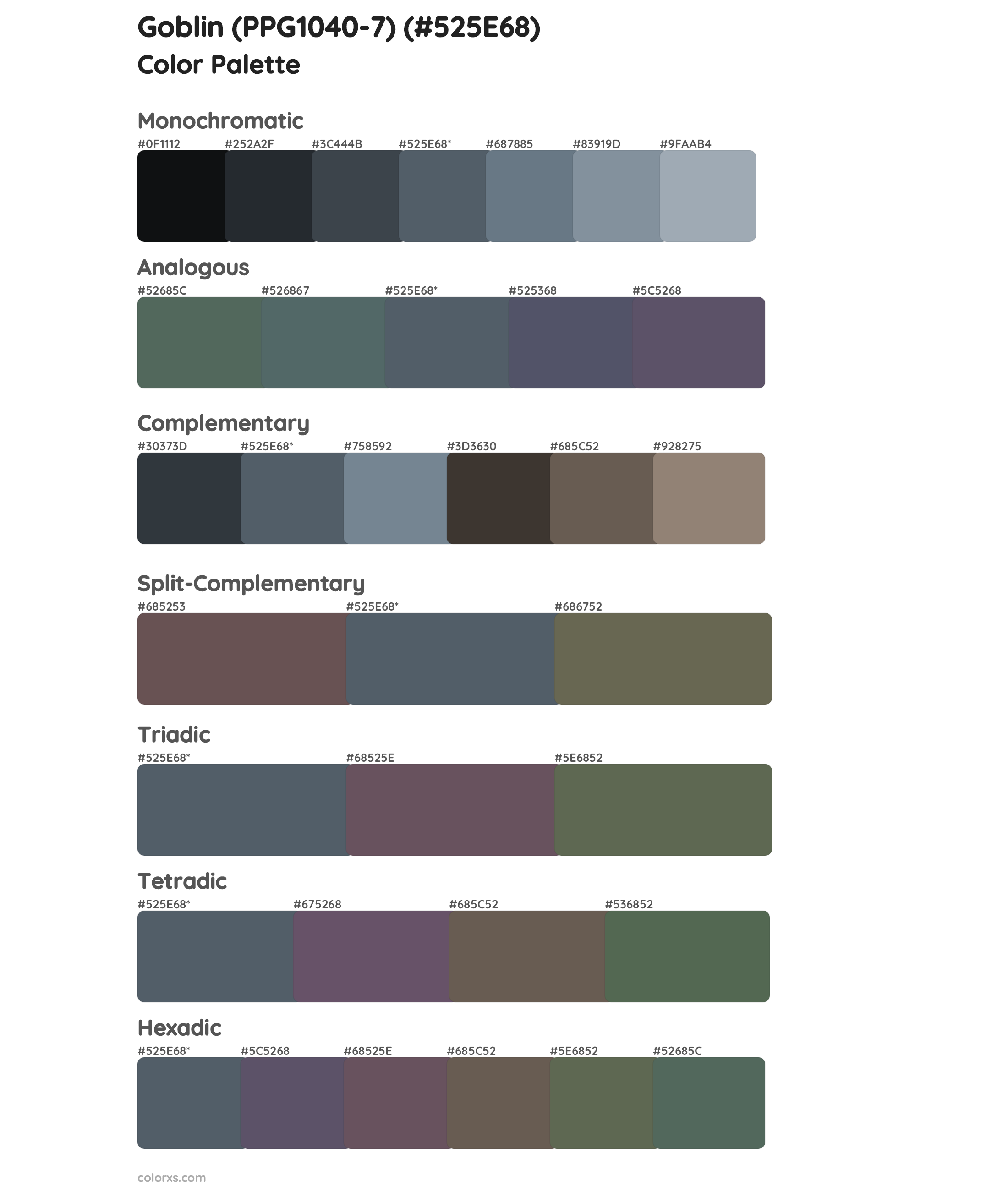 Goblin (PPG1040-7) Color Scheme Palettes