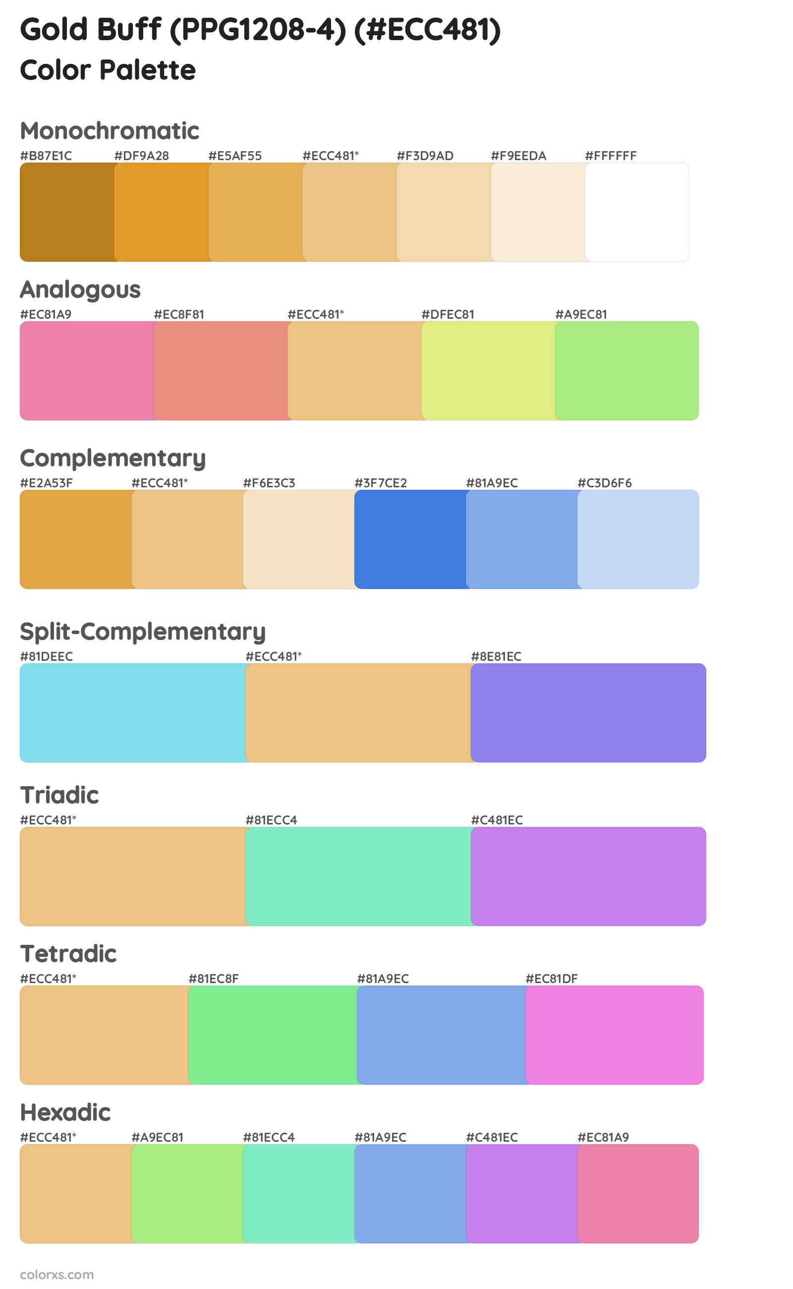 Gold Buff (PPG1208-4) Color Scheme Palettes