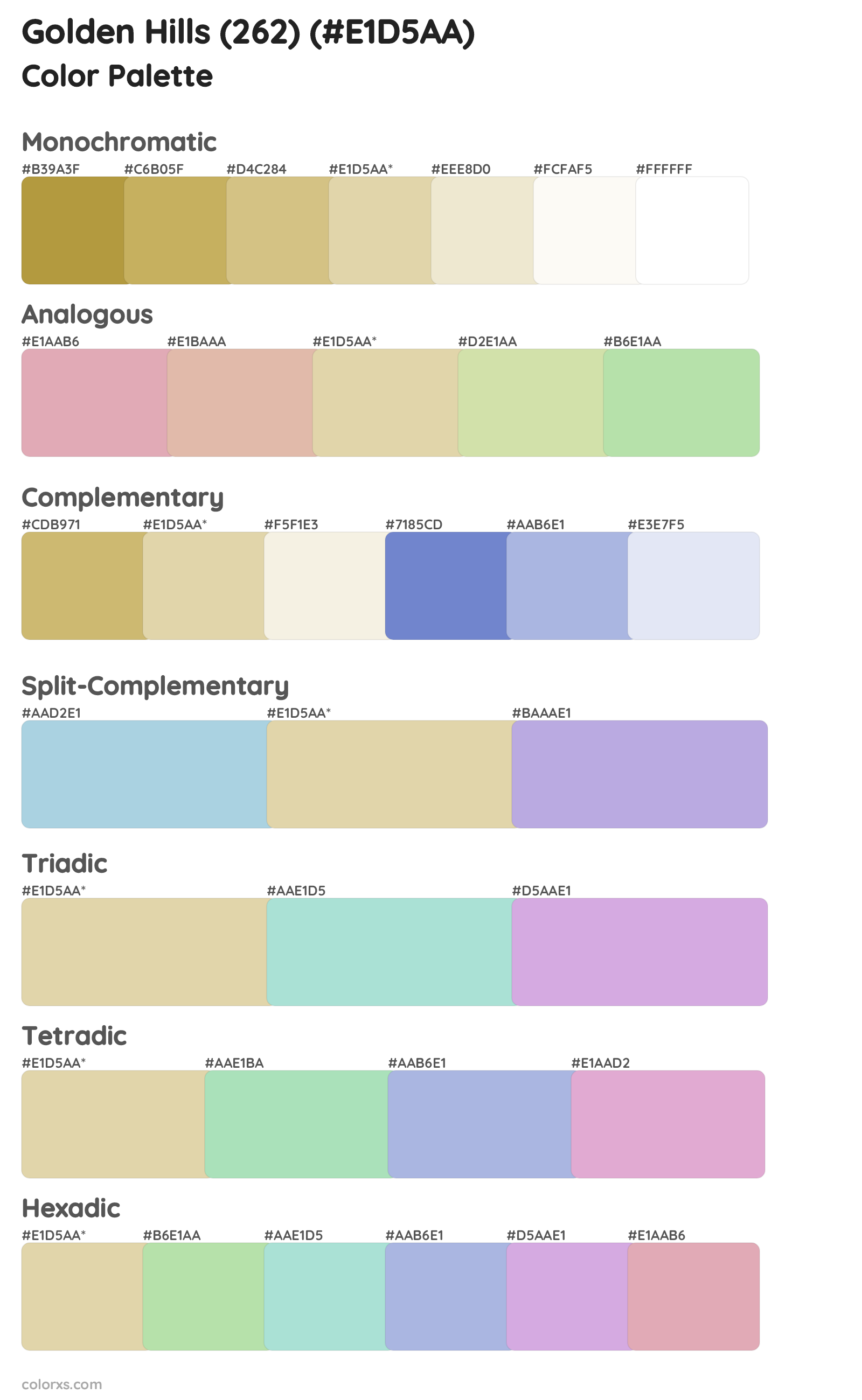 Golden Hills (262) Color Scheme Palettes