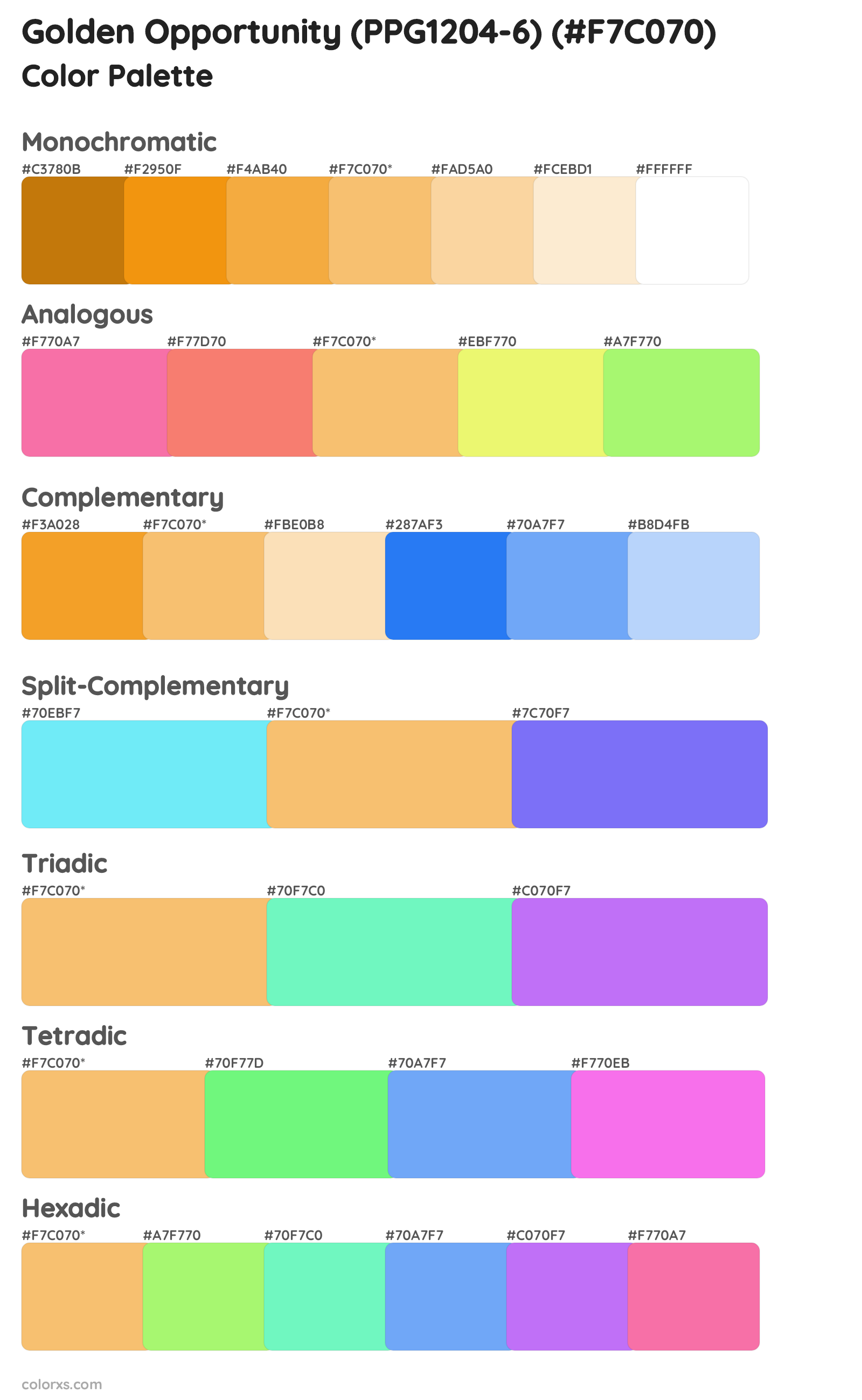 Golden Opportunity (PPG1204-6) Color Scheme Palettes