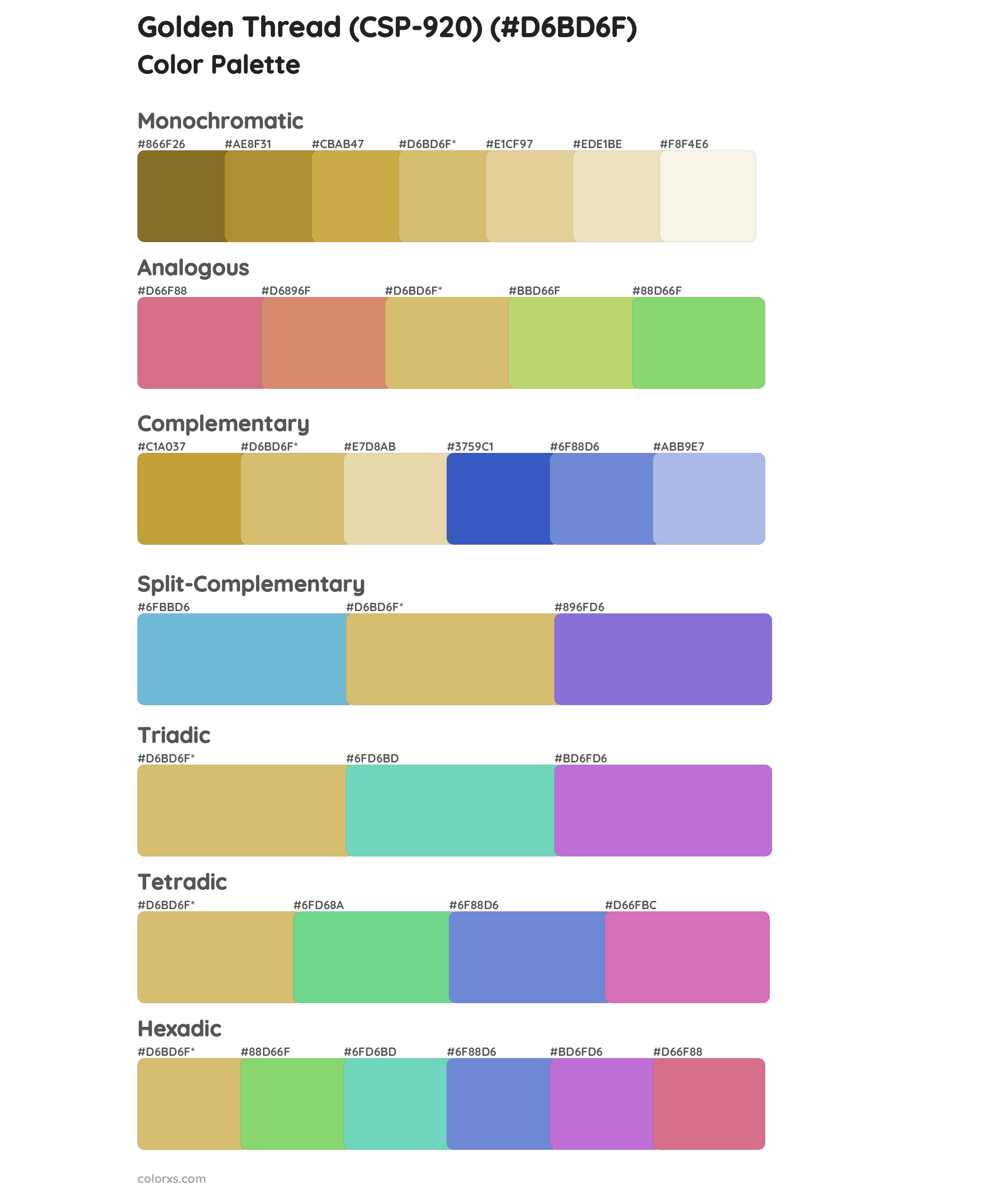 Golden Thread (CSP-920) Color Scheme Palettes