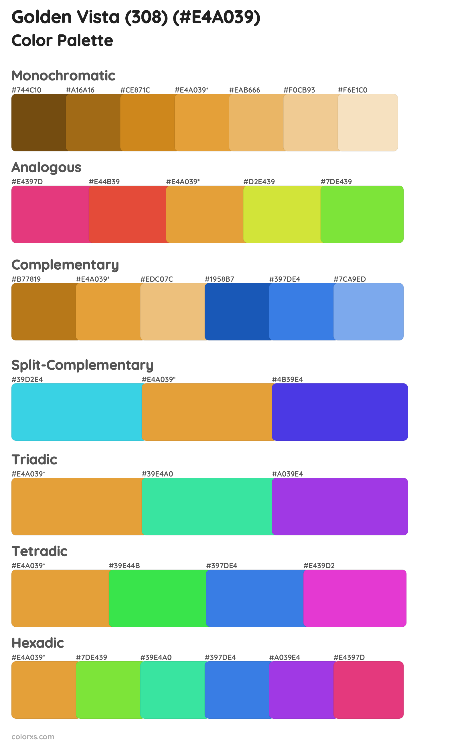 Golden Vista (308) Color Scheme Palettes
