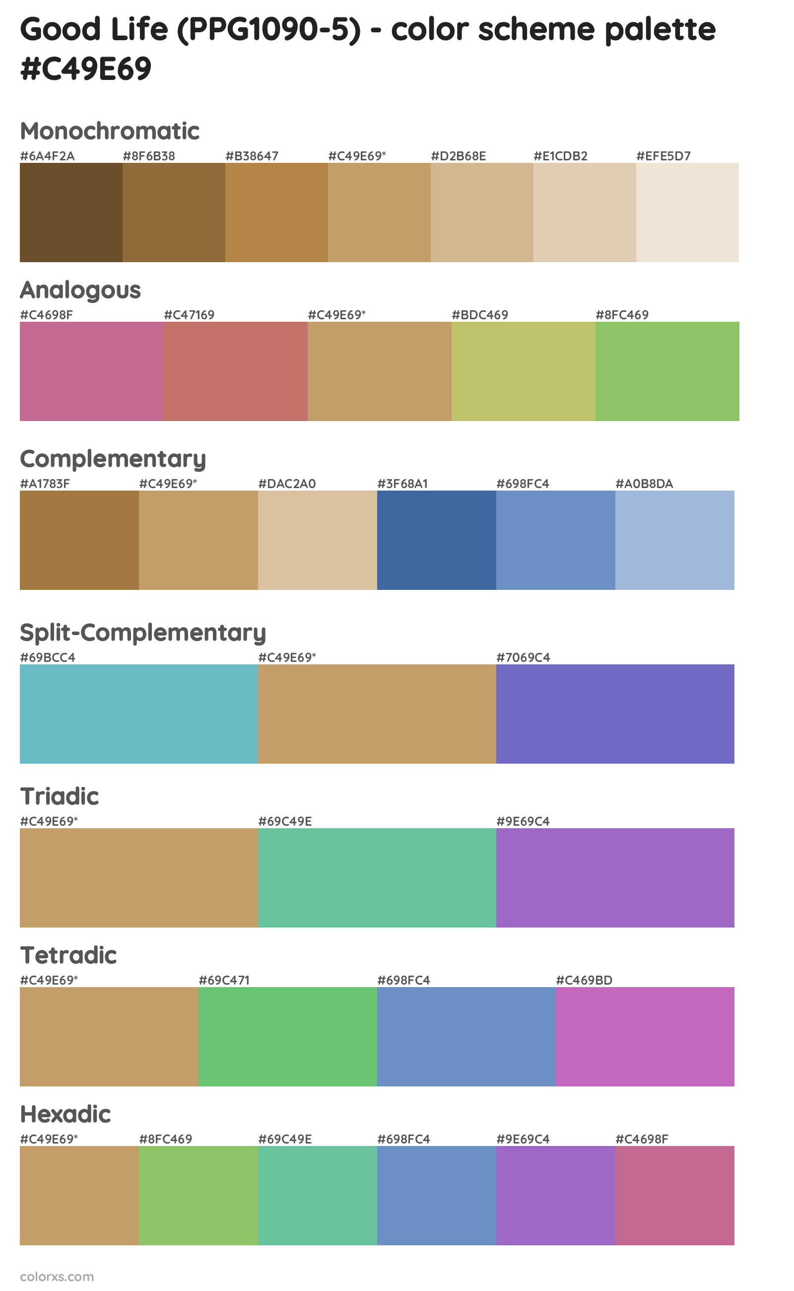 Good Life (PPG1090-5) Color Scheme Palettes