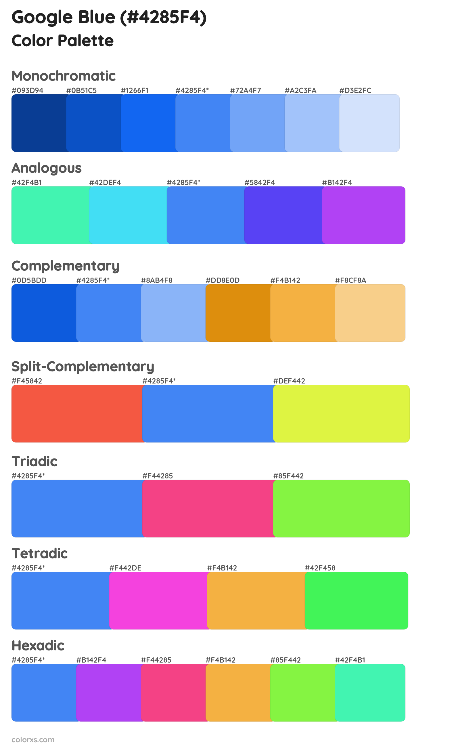 Google Blue Color Scheme Palettes