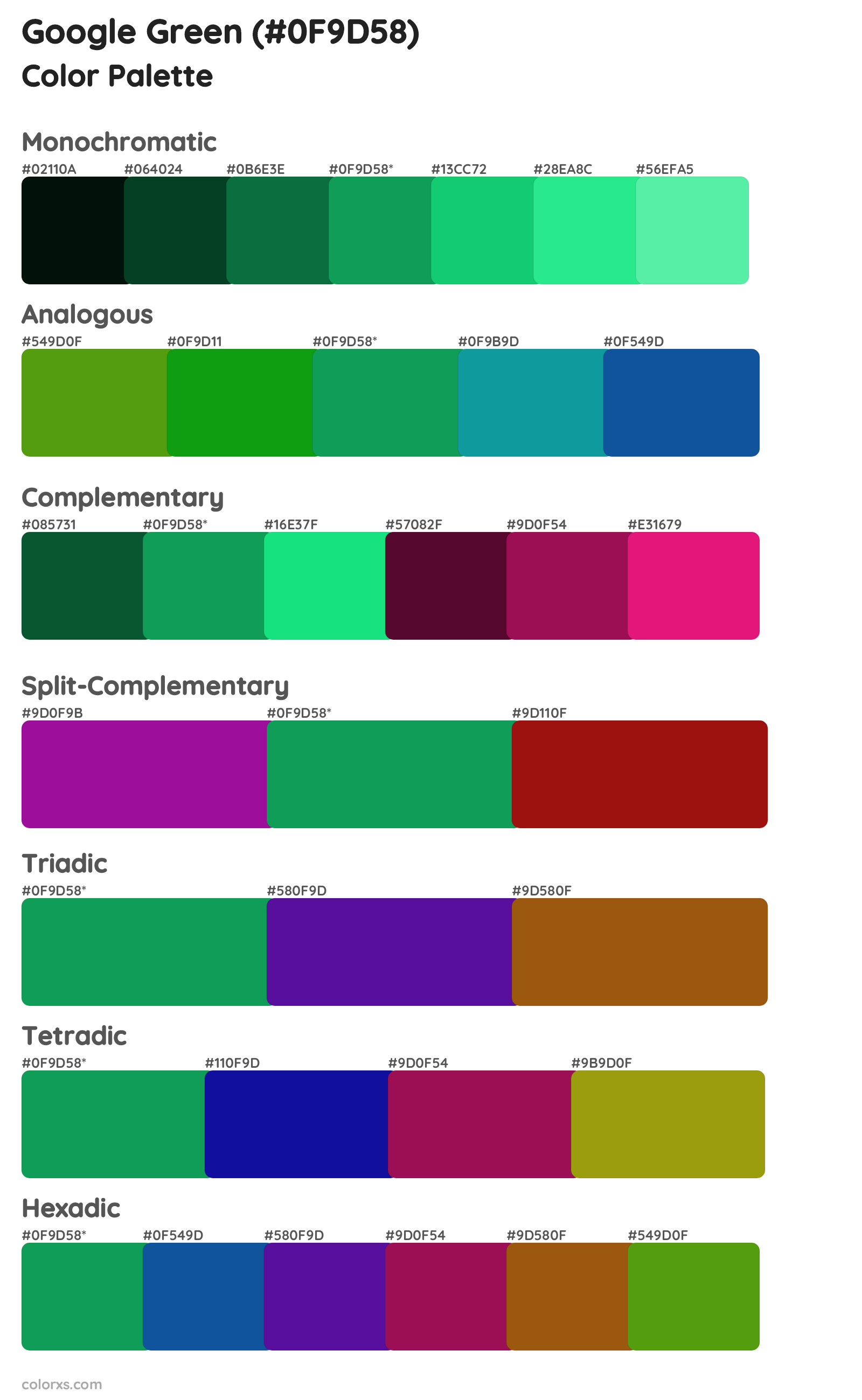 Google Green Color Scheme Palettes
