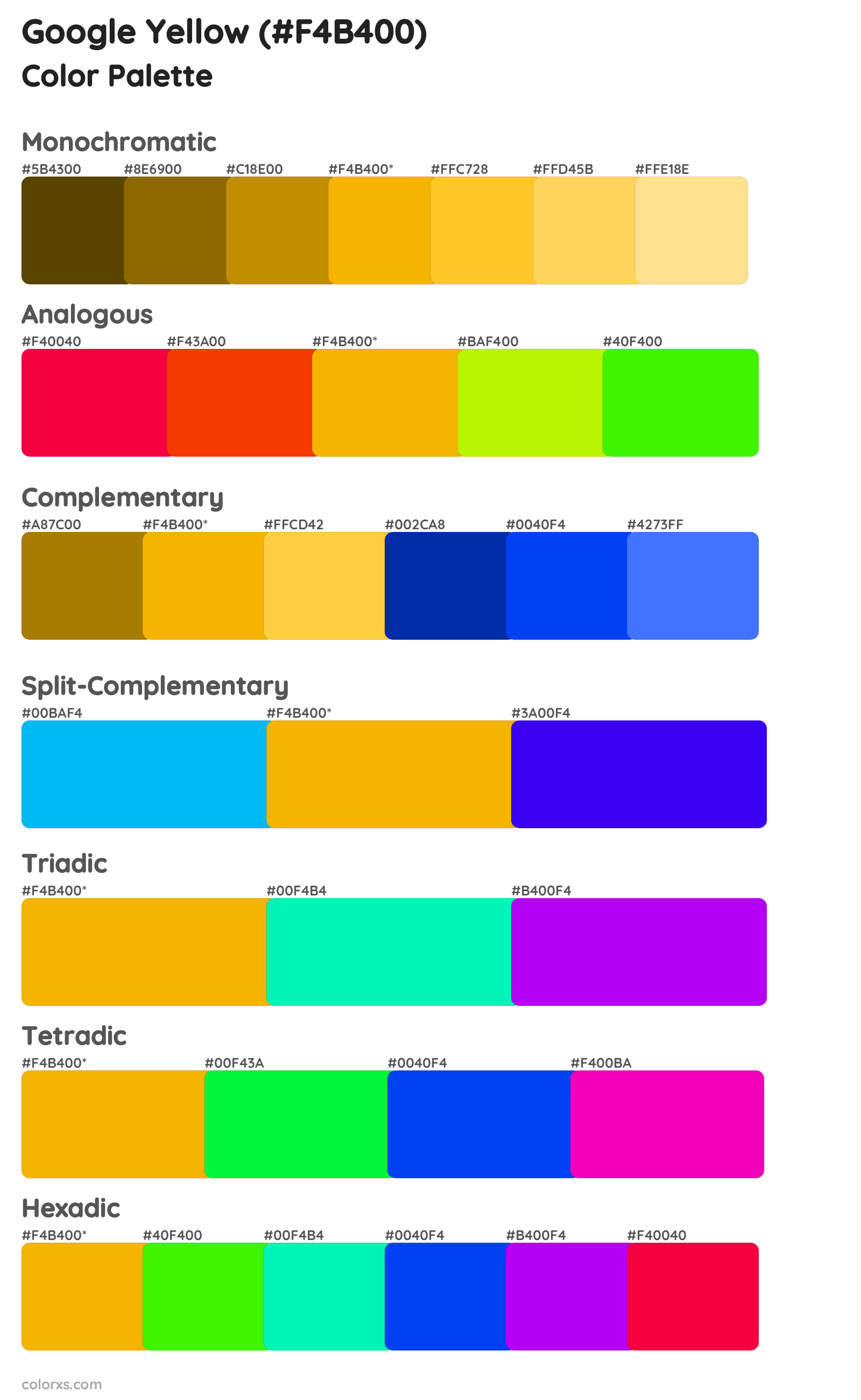 Google Yellow Color Scheme Palettes