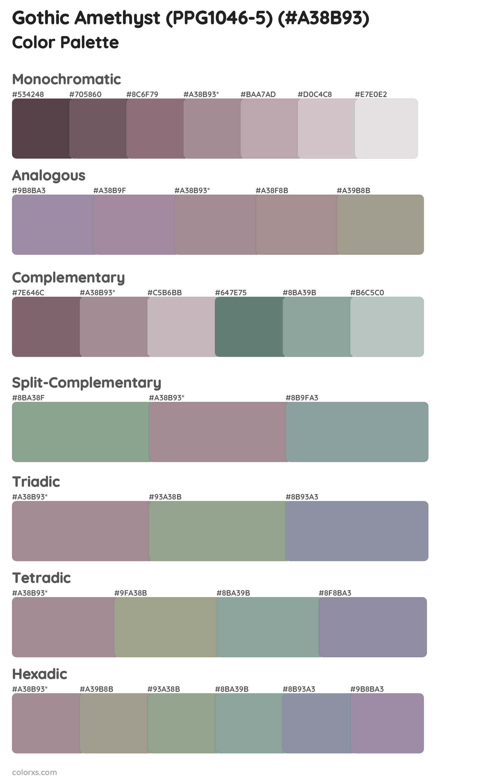 Gothic Amethyst (PPG1046-5) Color Scheme Palettes