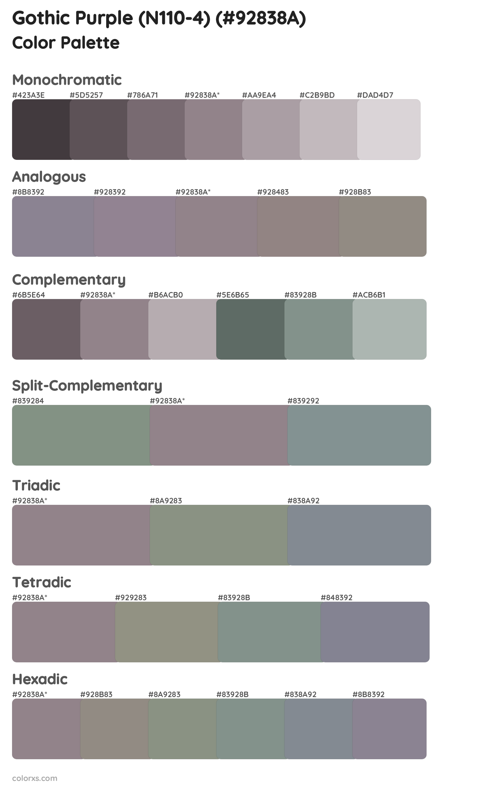 Gothic Purple (N110-4) Color Scheme Palettes