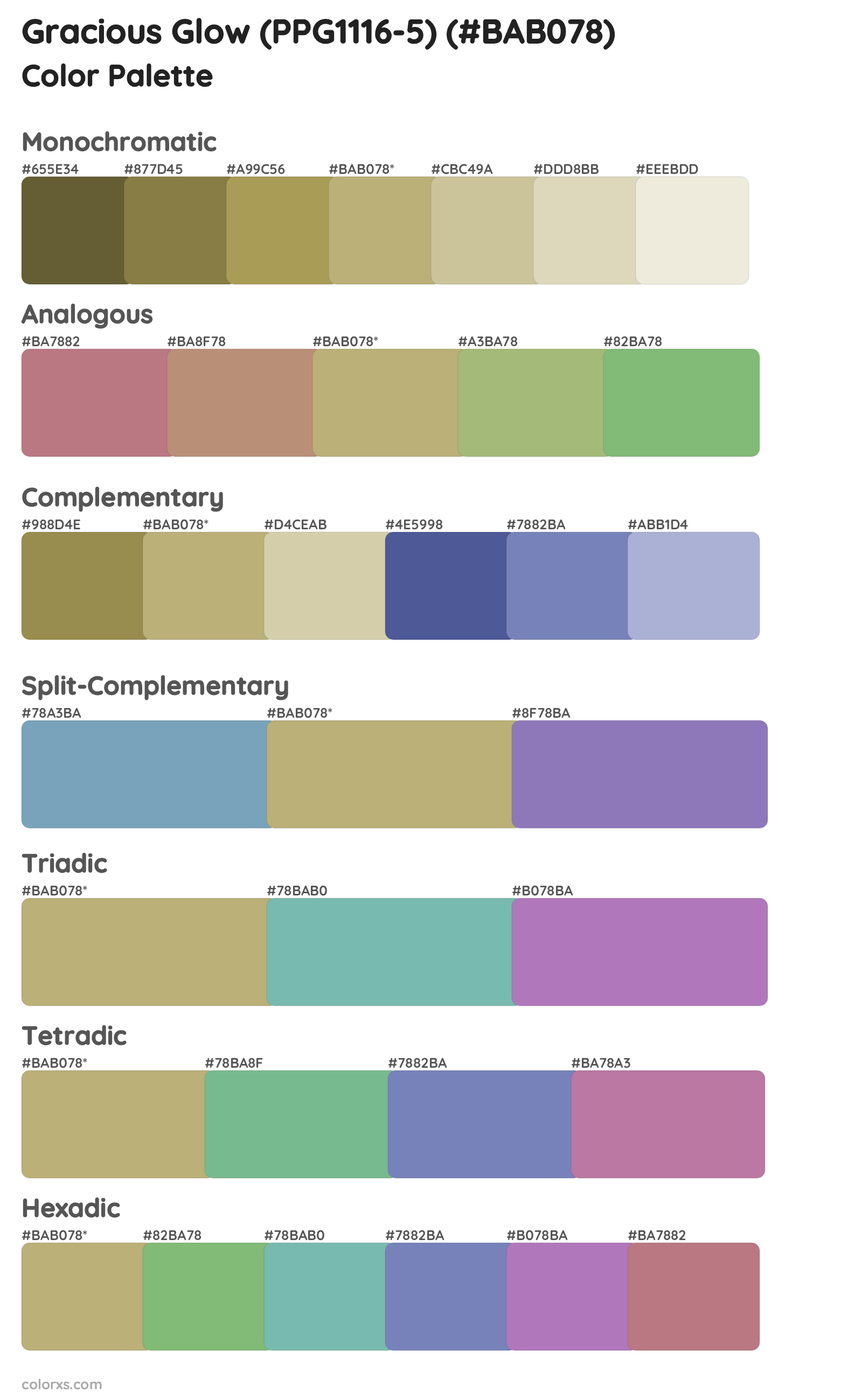 Gracious Glow (PPG1116-5) Color Scheme Palettes