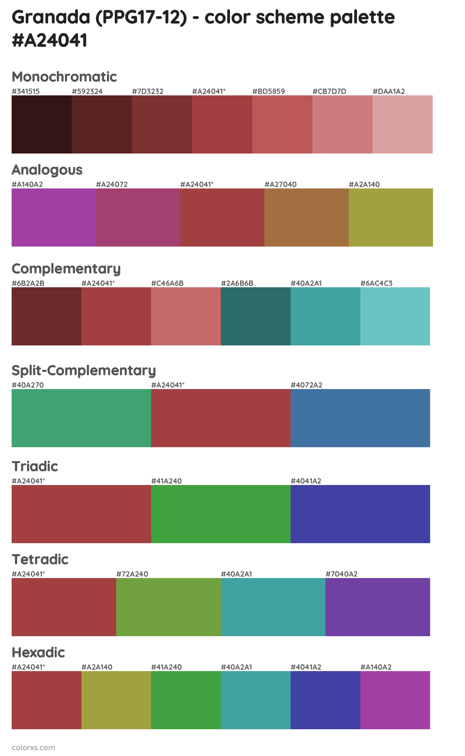 Granada (PPG17-12) Color Scheme Palettes