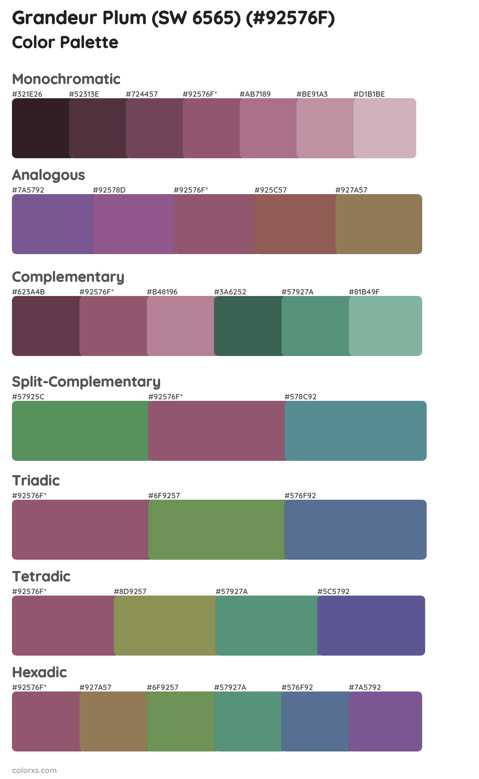 Grandeur Plum (SW 6565) Color Scheme Palettes