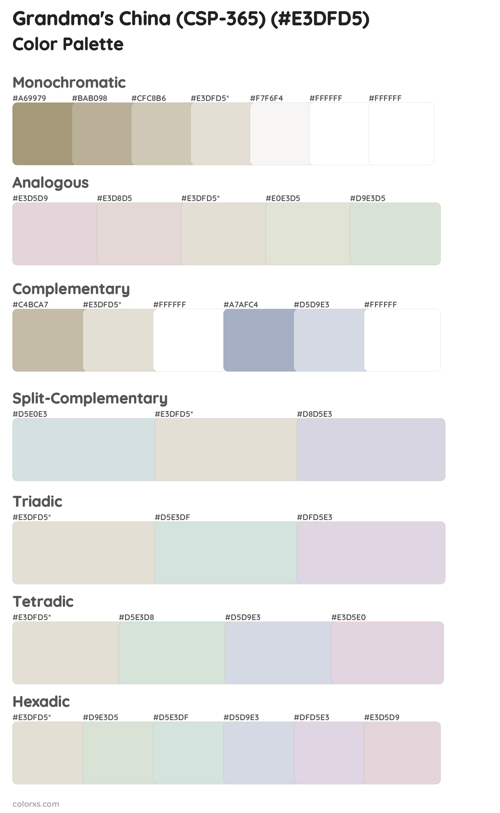 Grandma's China (CSP-365) Color Scheme Palettes