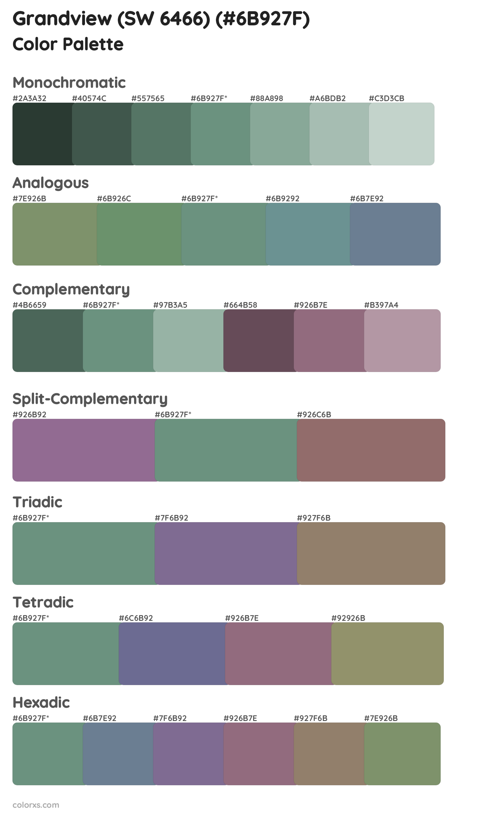 Grandview (SW 6466) Color Scheme Palettes