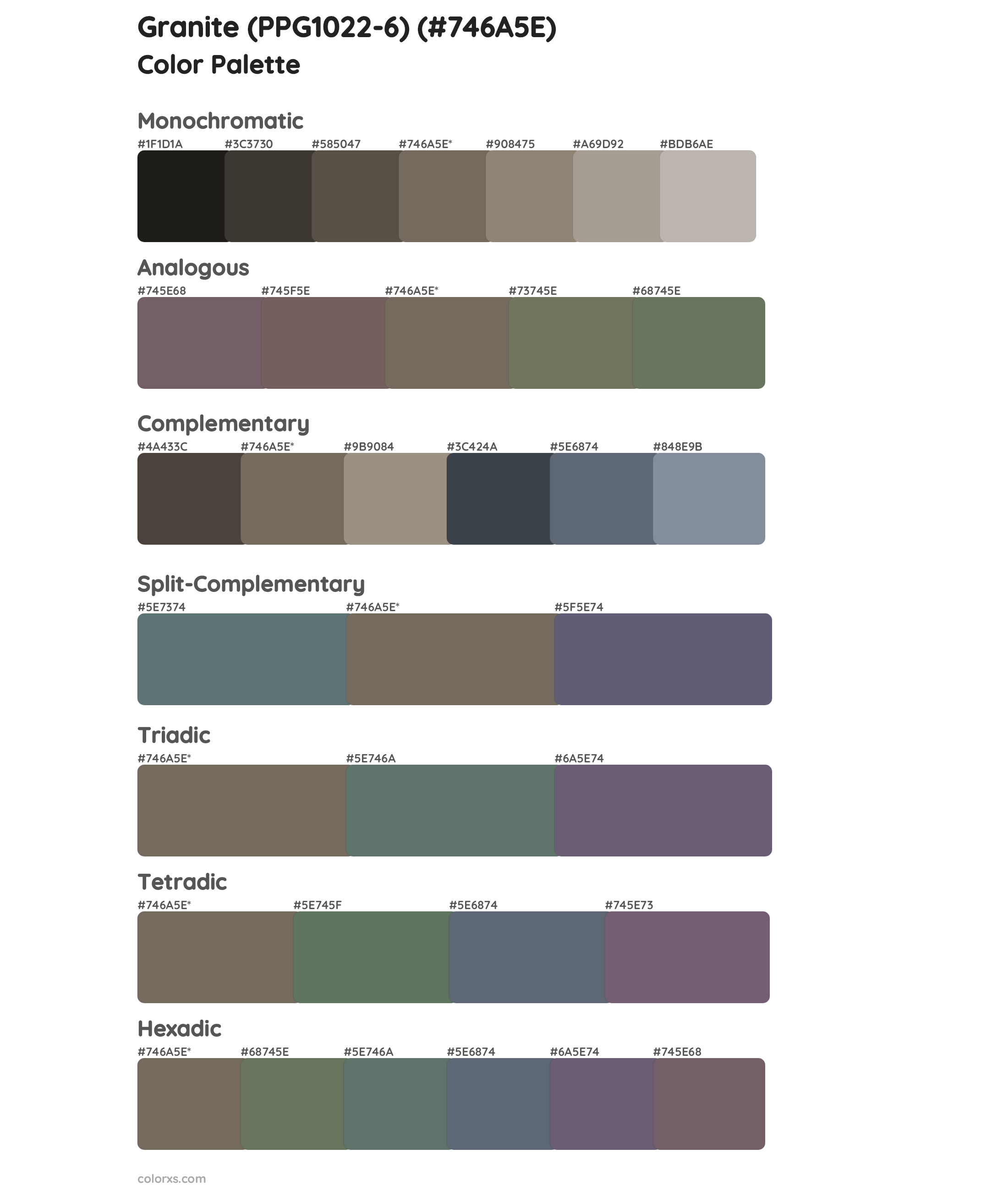 Granite (PPG1022-6) Color Scheme Palettes
