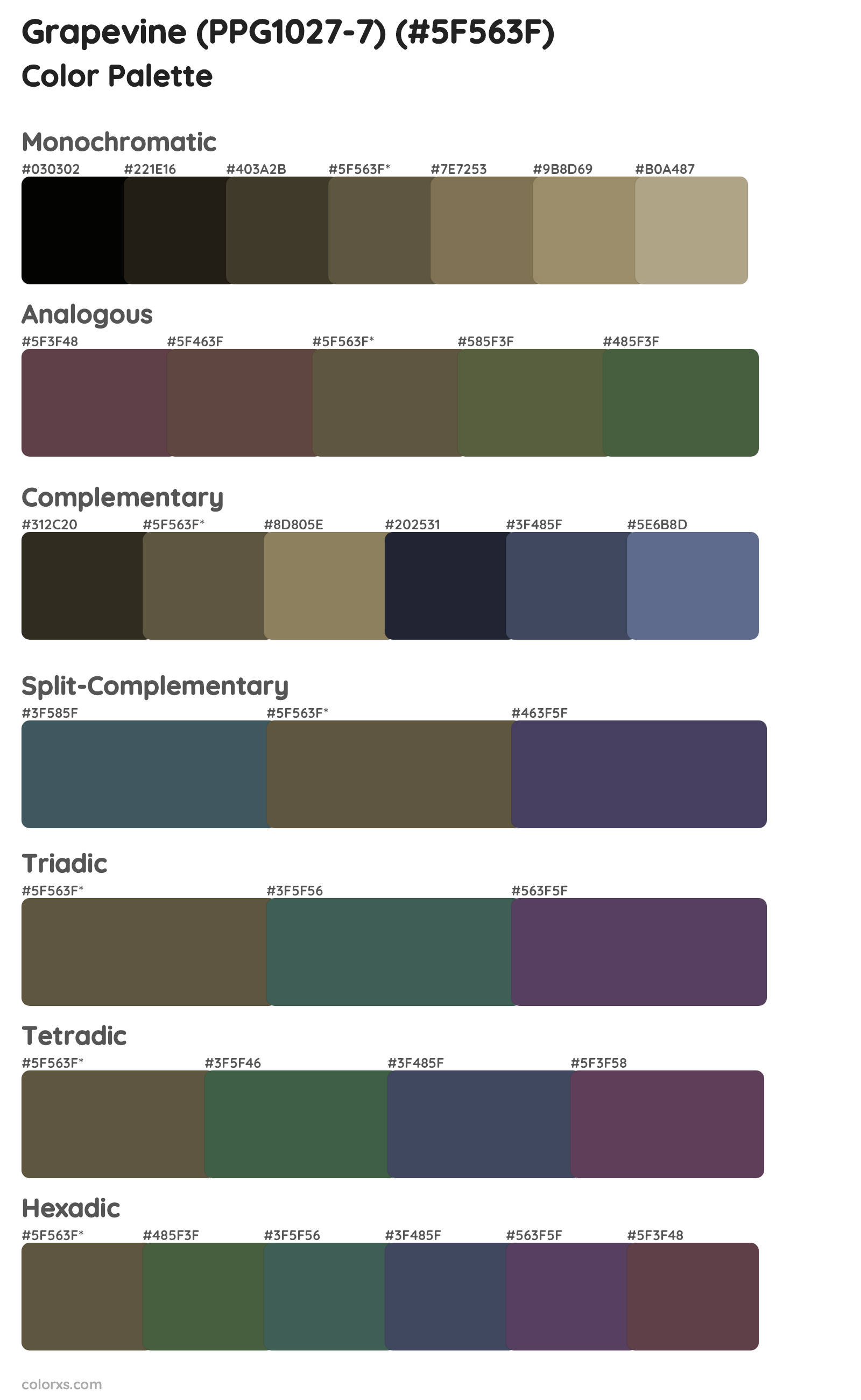 Grapevine (PPG1027-7) Color Scheme Palettes
