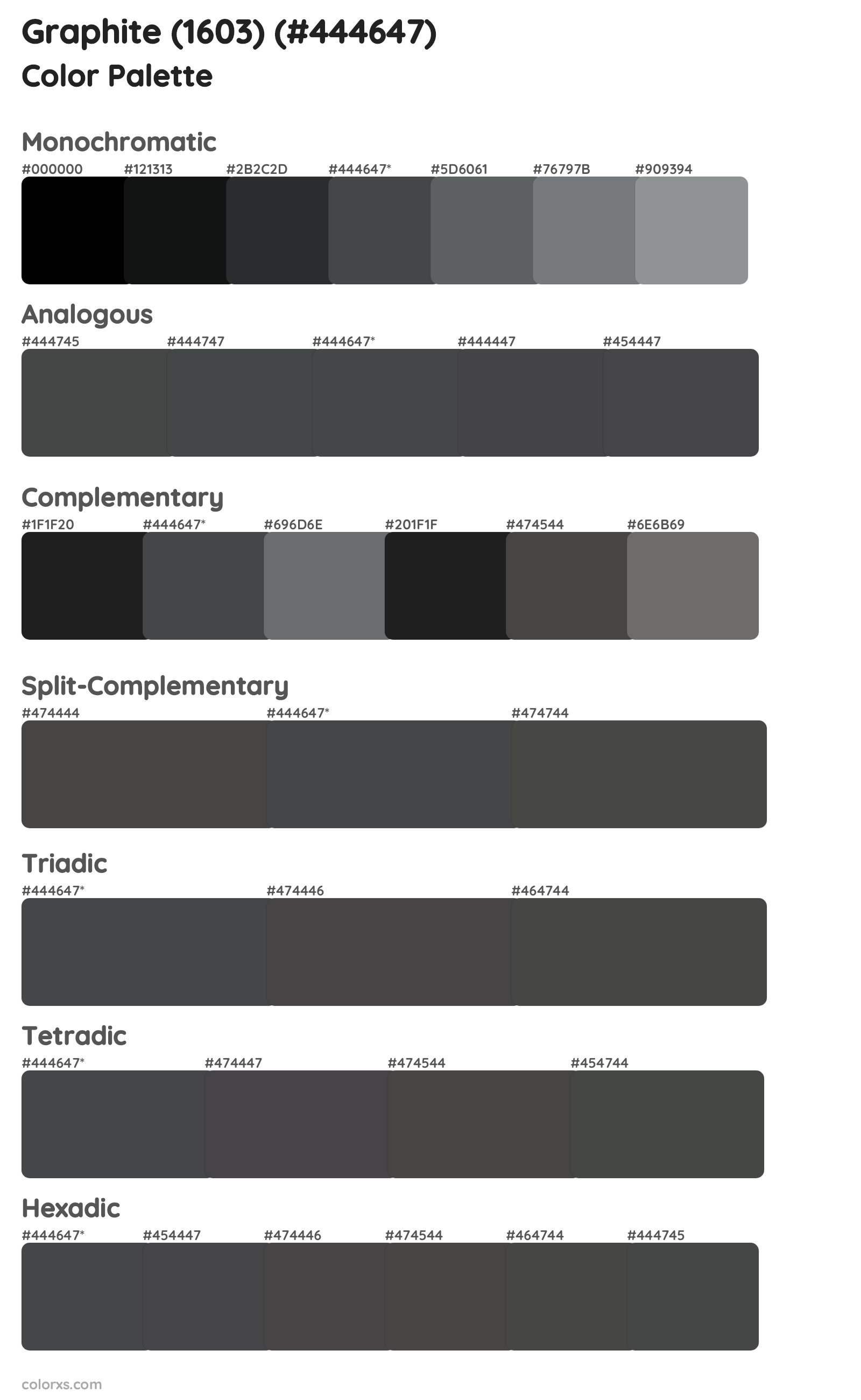 Graphite (1603) Color Scheme Palettes