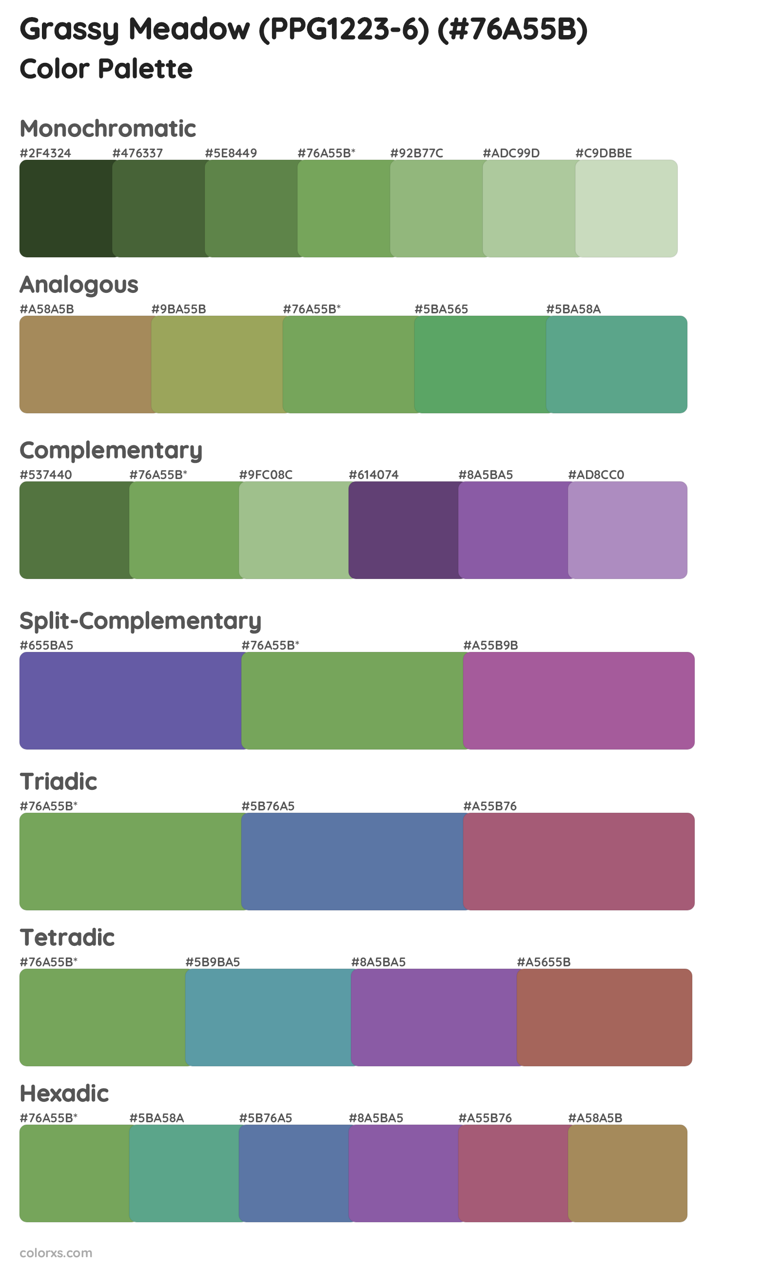 Grassy Meadow (PPG1223-6) Color Scheme Palettes
