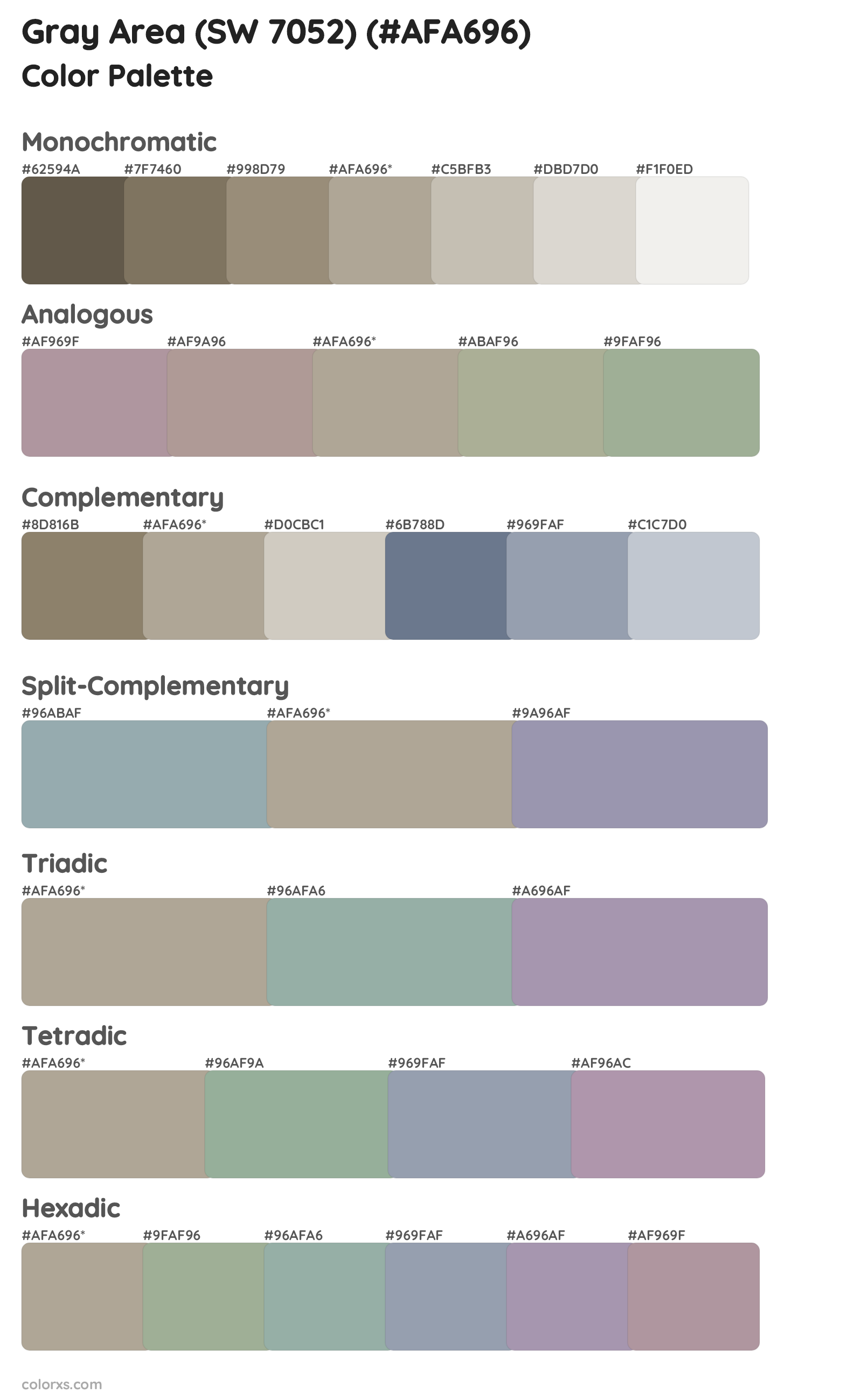 Gray Area (SW 7052) Color Scheme Palettes