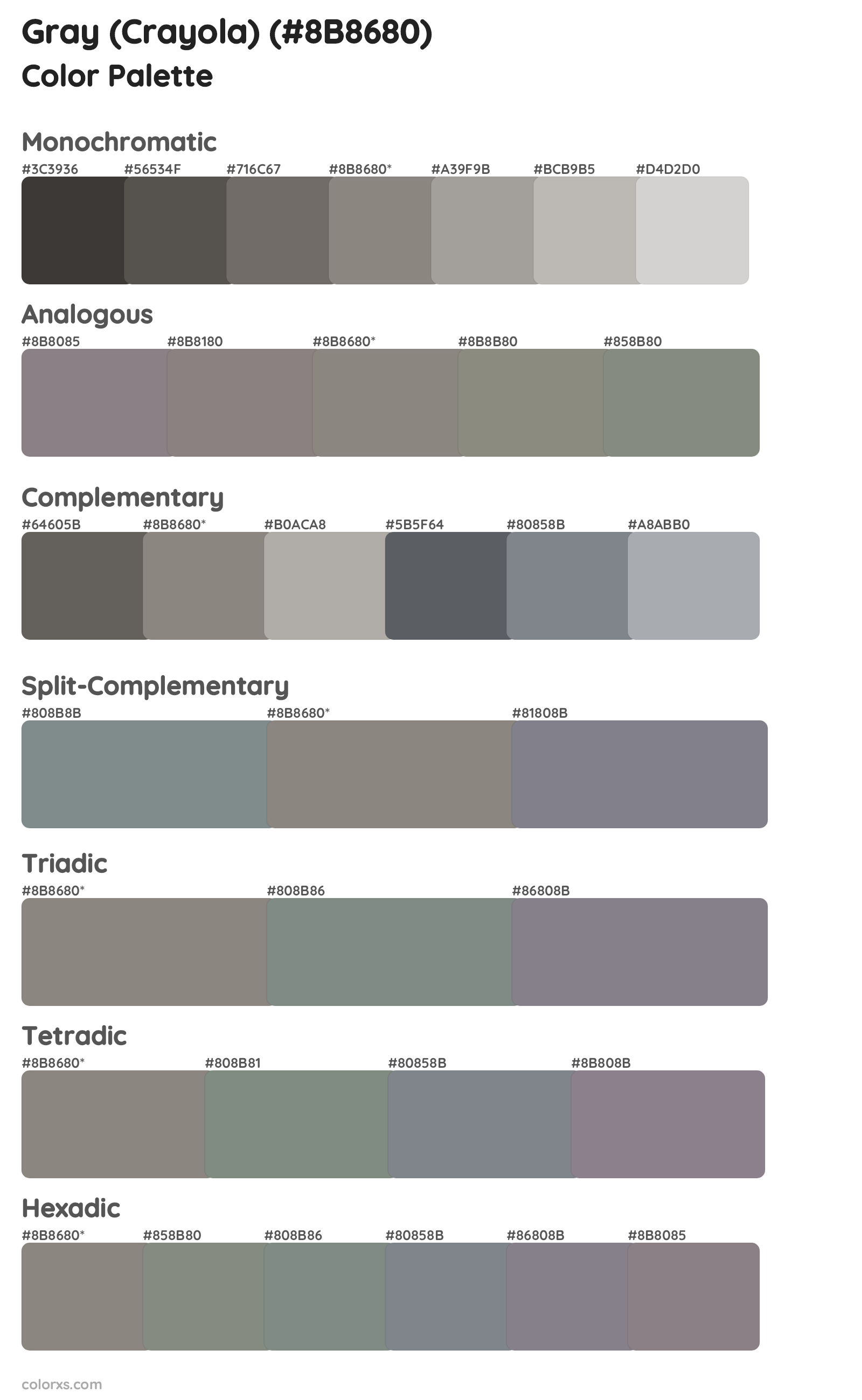 Gray (Crayola) Color Scheme Palettes