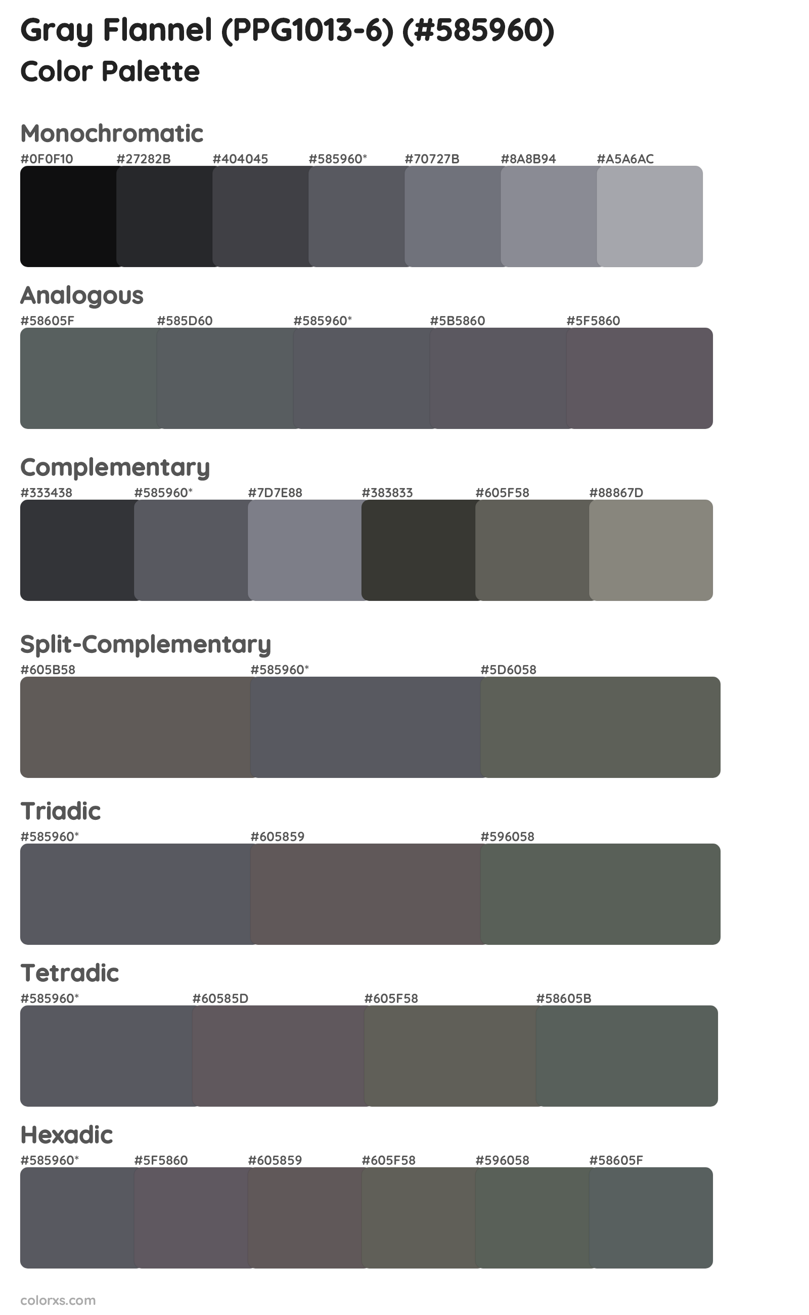 Gray Flannel (PPG1013-6) Color Scheme Palettes