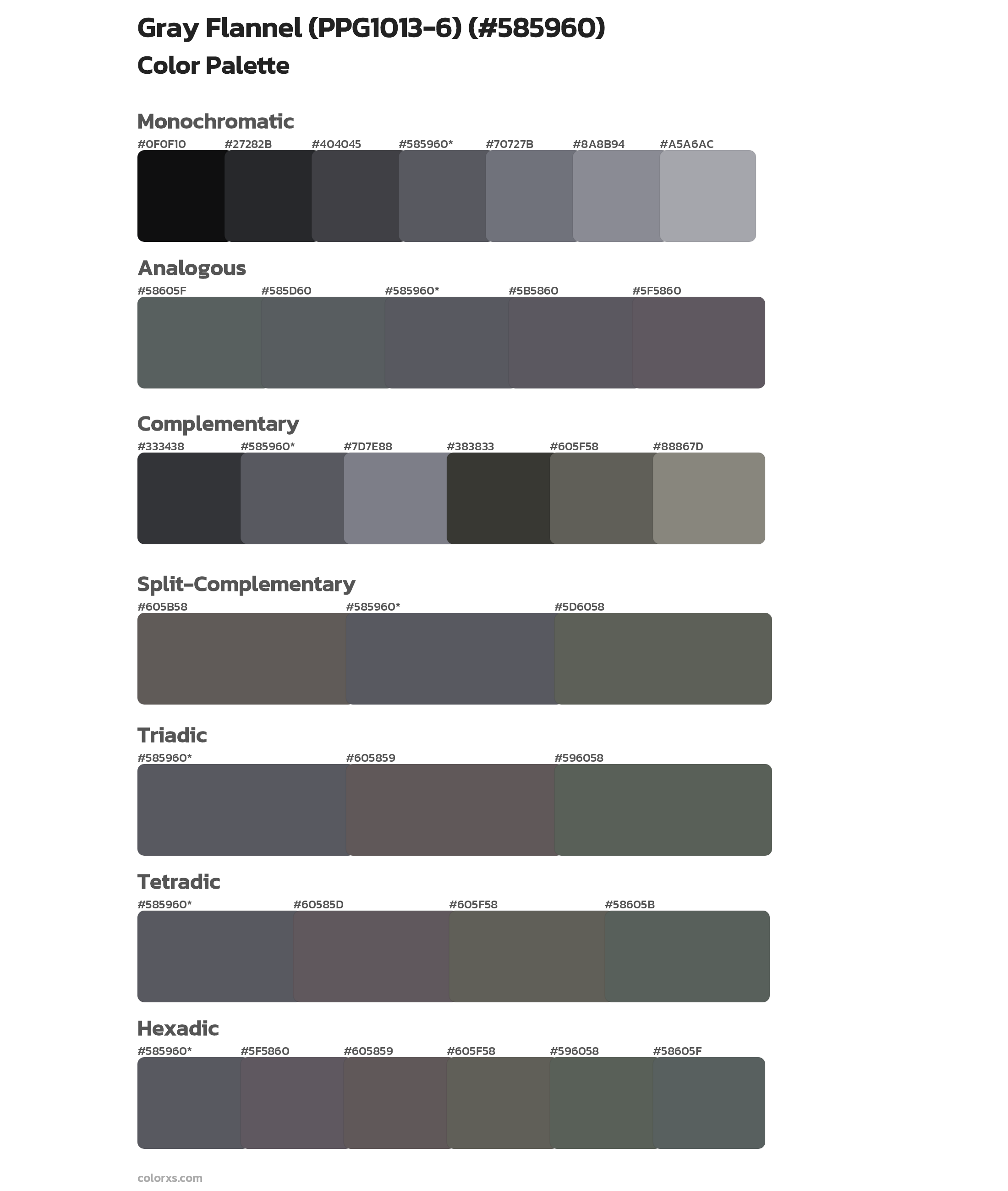 Gray Flannel (PPG1013-6) Color Scheme Palettes