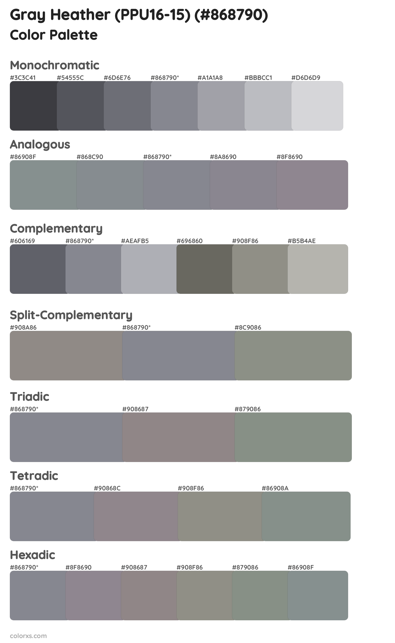 Gray Heather (PPU16-15) Color Scheme Palettes