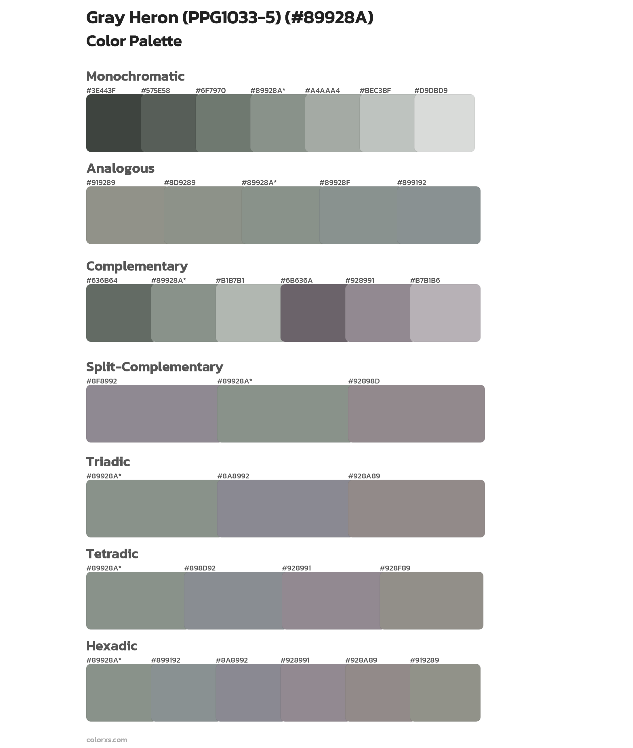 Gray Heron (PPG1033-5) Color Scheme Palettes