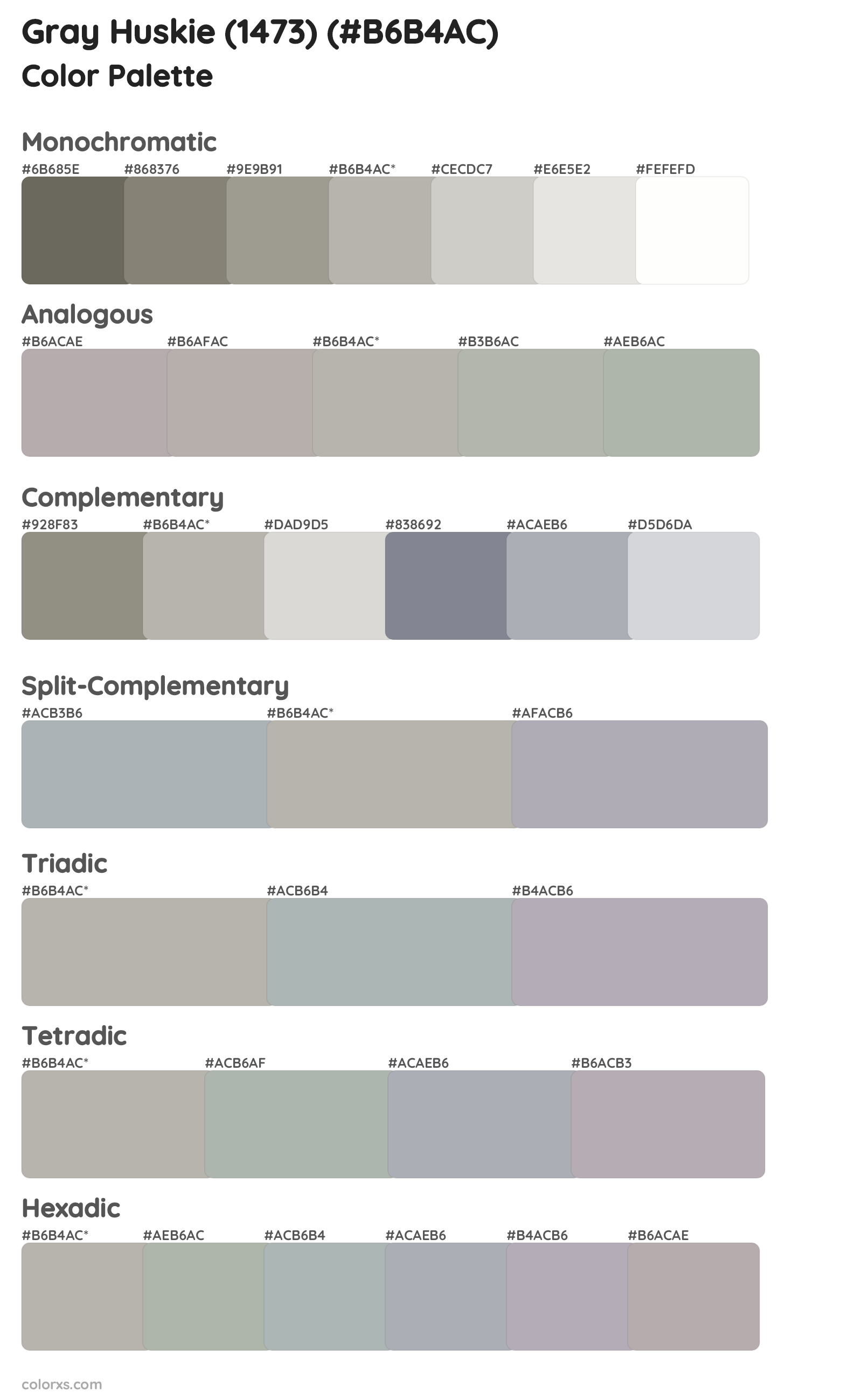 Gray Huskie (1473) Color Scheme Palettes