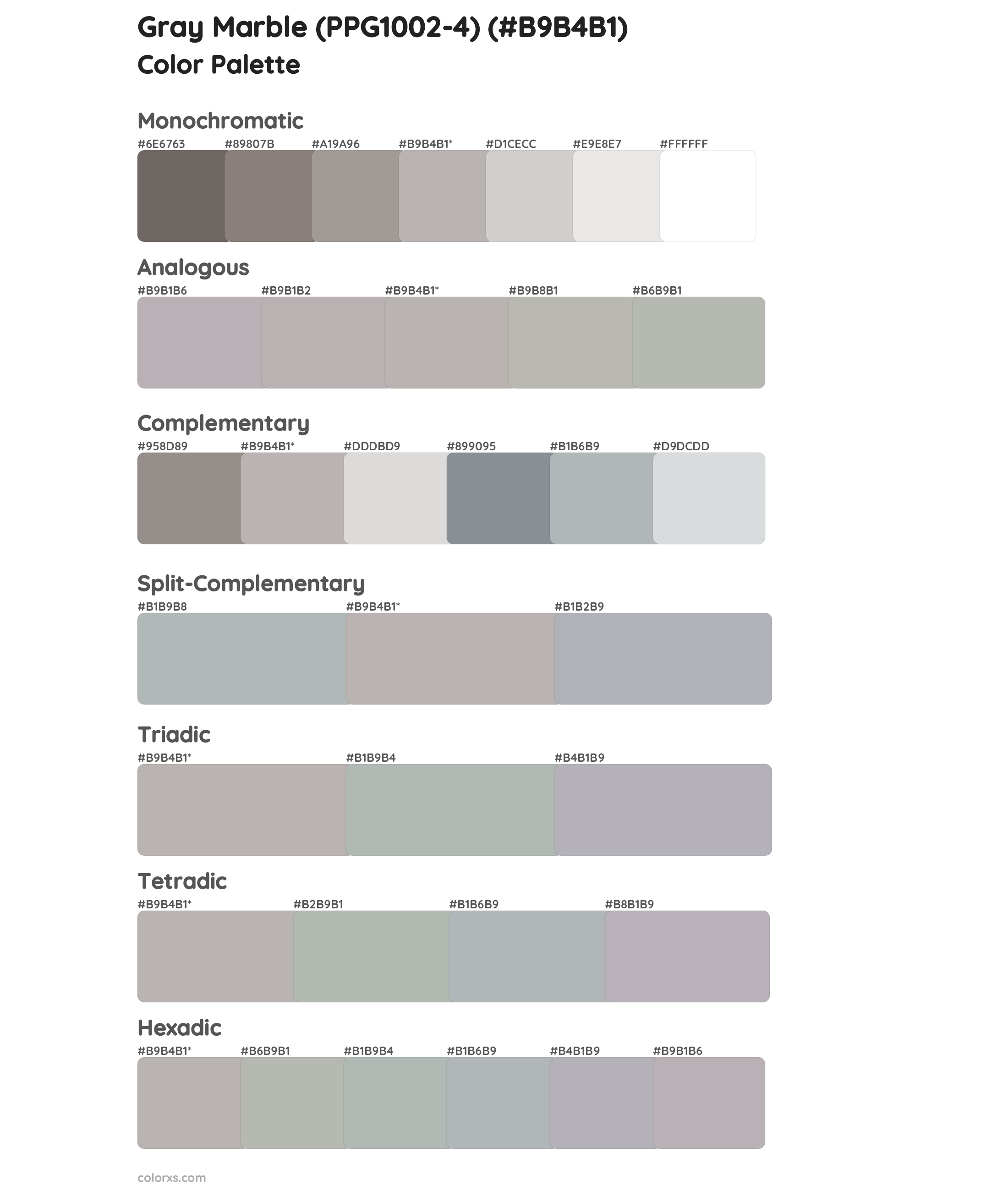 Gray Marble (PPG1002-4) Color Scheme Palettes