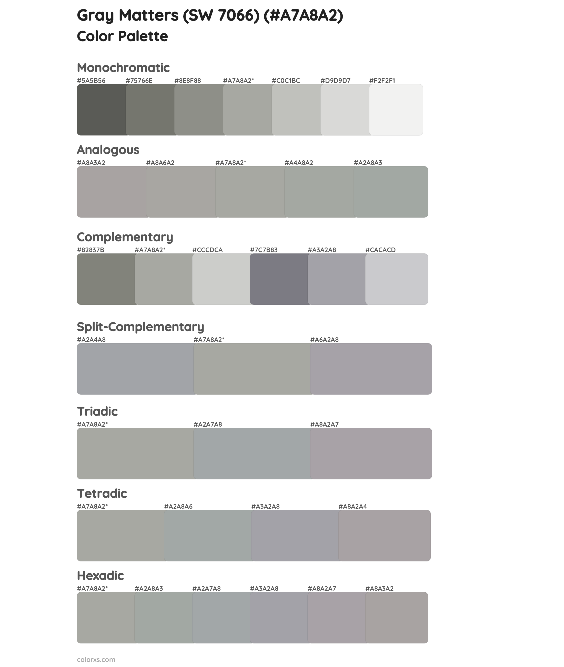 Gray Matters (SW 7066) Color Scheme Palettes