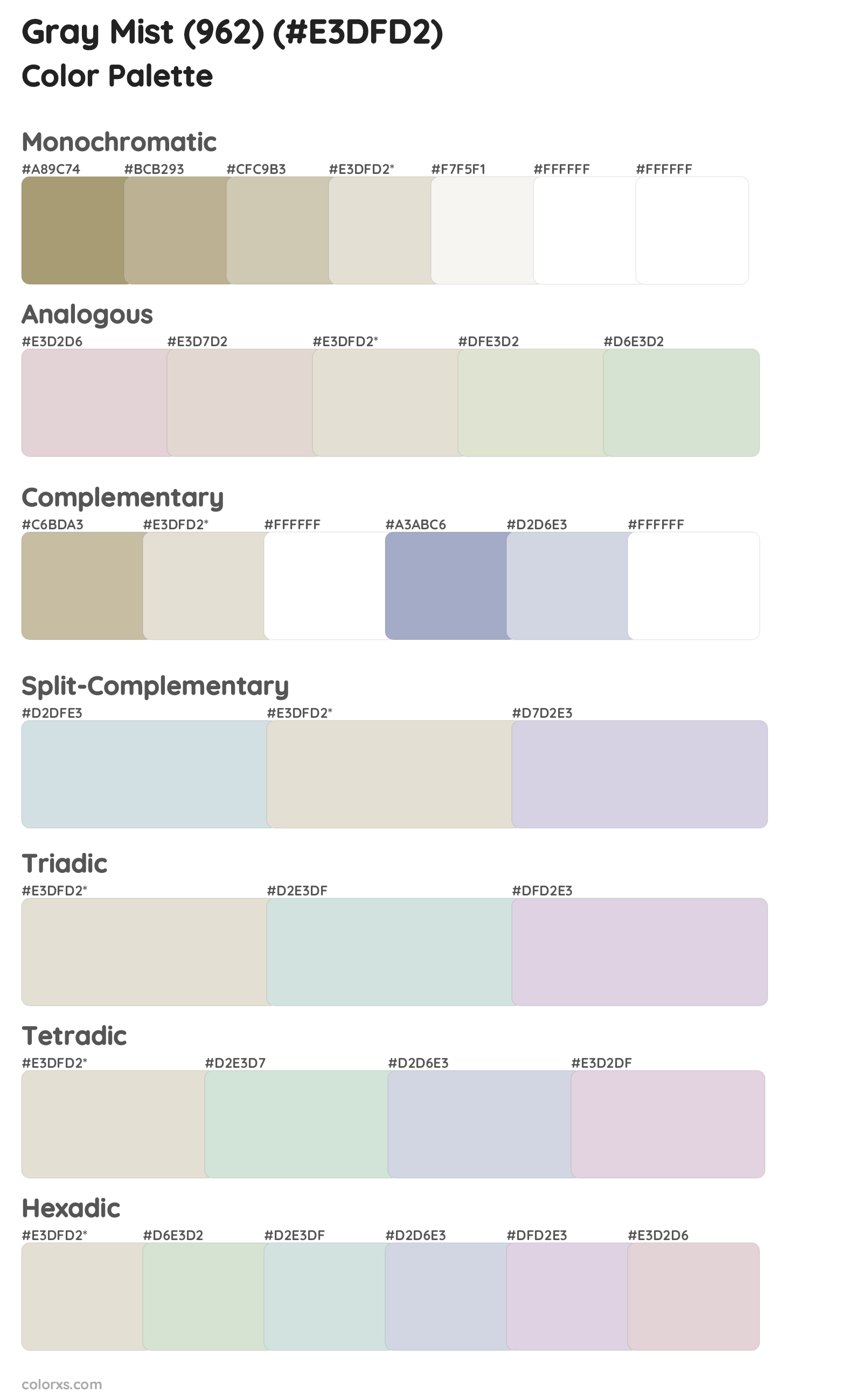Gray Mist (962) Color Scheme Palettes