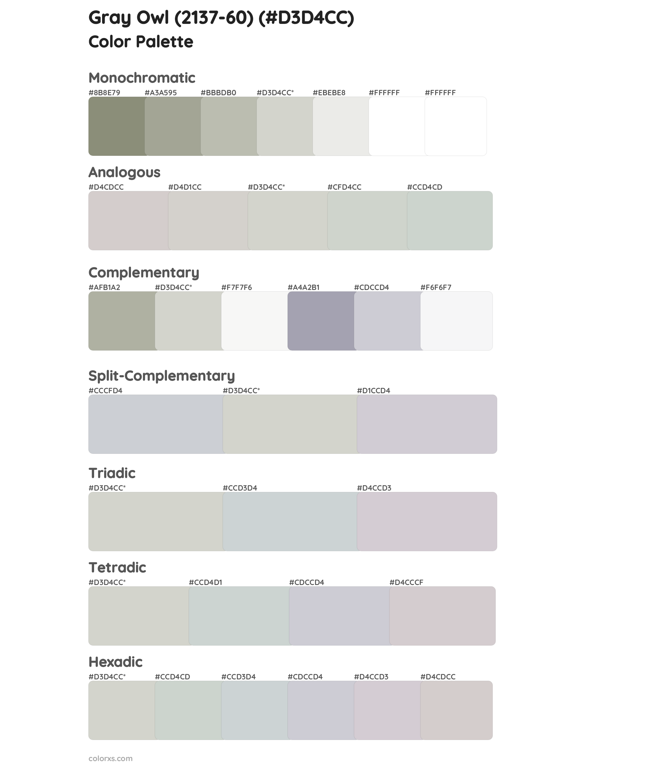 Gray Owl (2137-60) Color Scheme Palettes