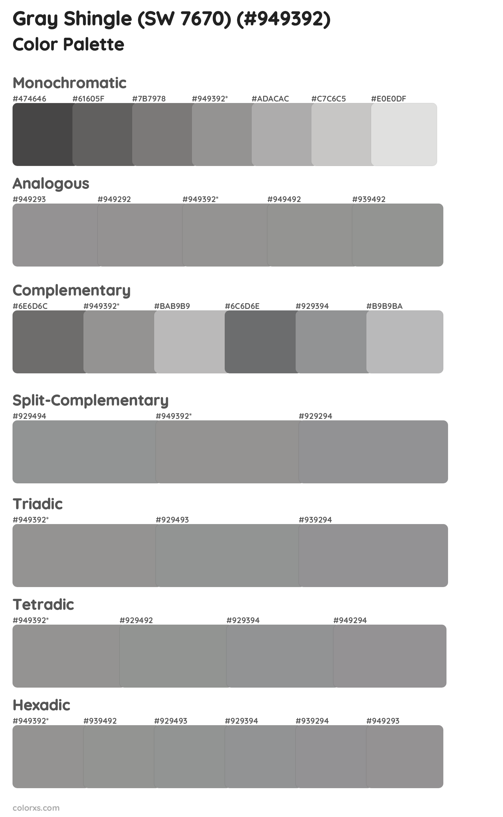 Gray Shingle (SW 7670) Color Scheme Palettes