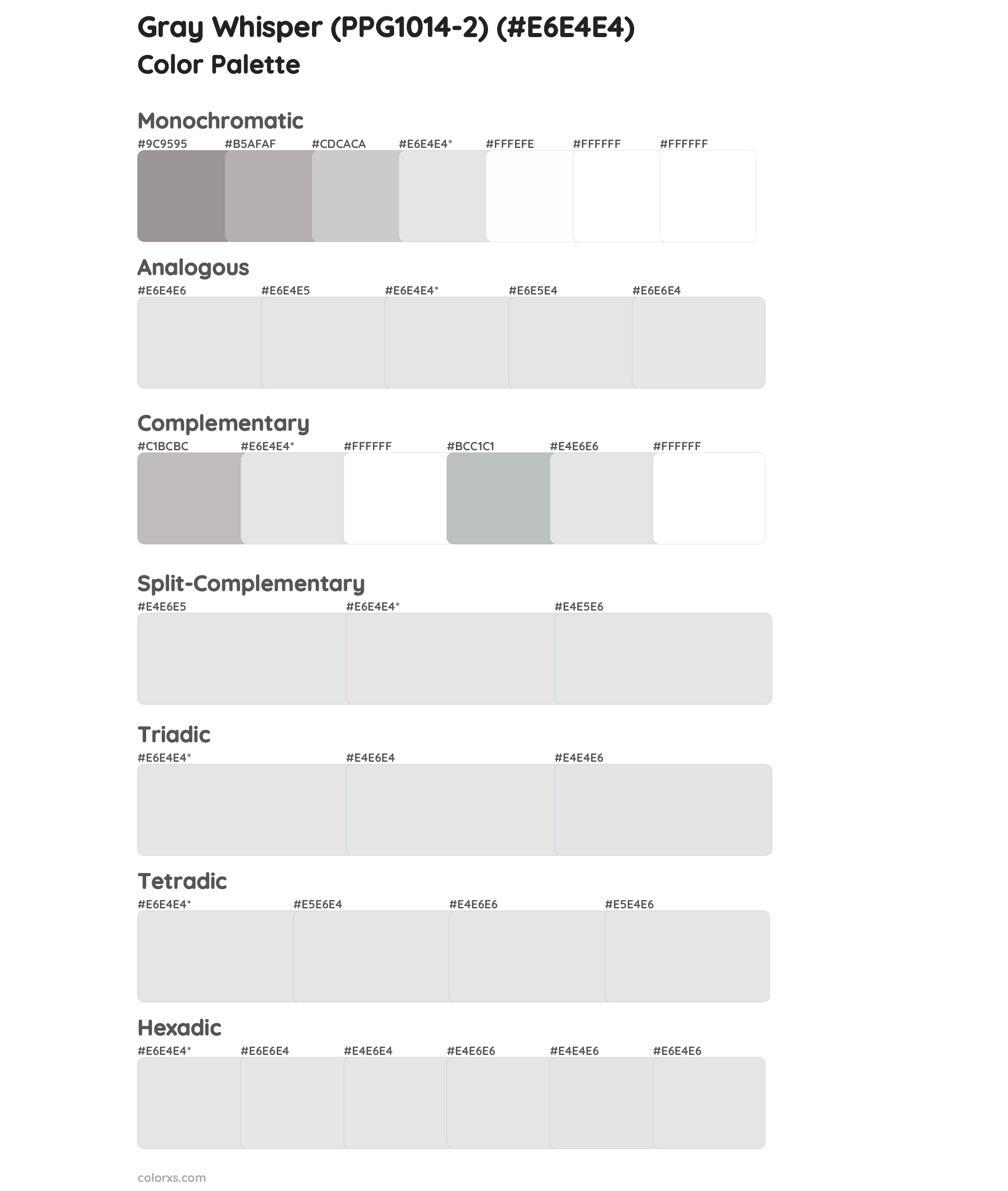 Gray Whisper (PPG1014-2) Color Scheme Palettes
