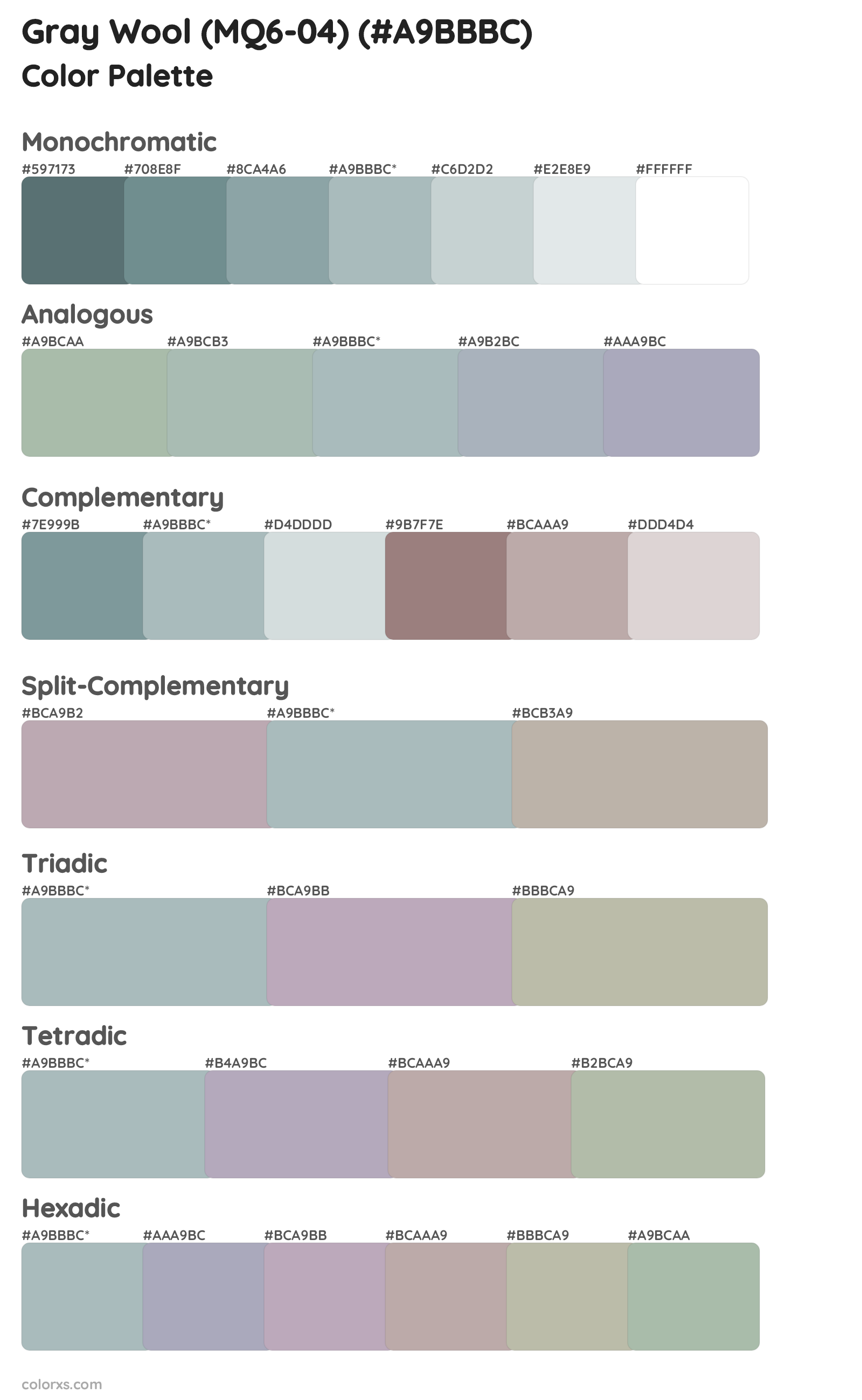 Gray Wool (MQ6-04) Color Scheme Palettes