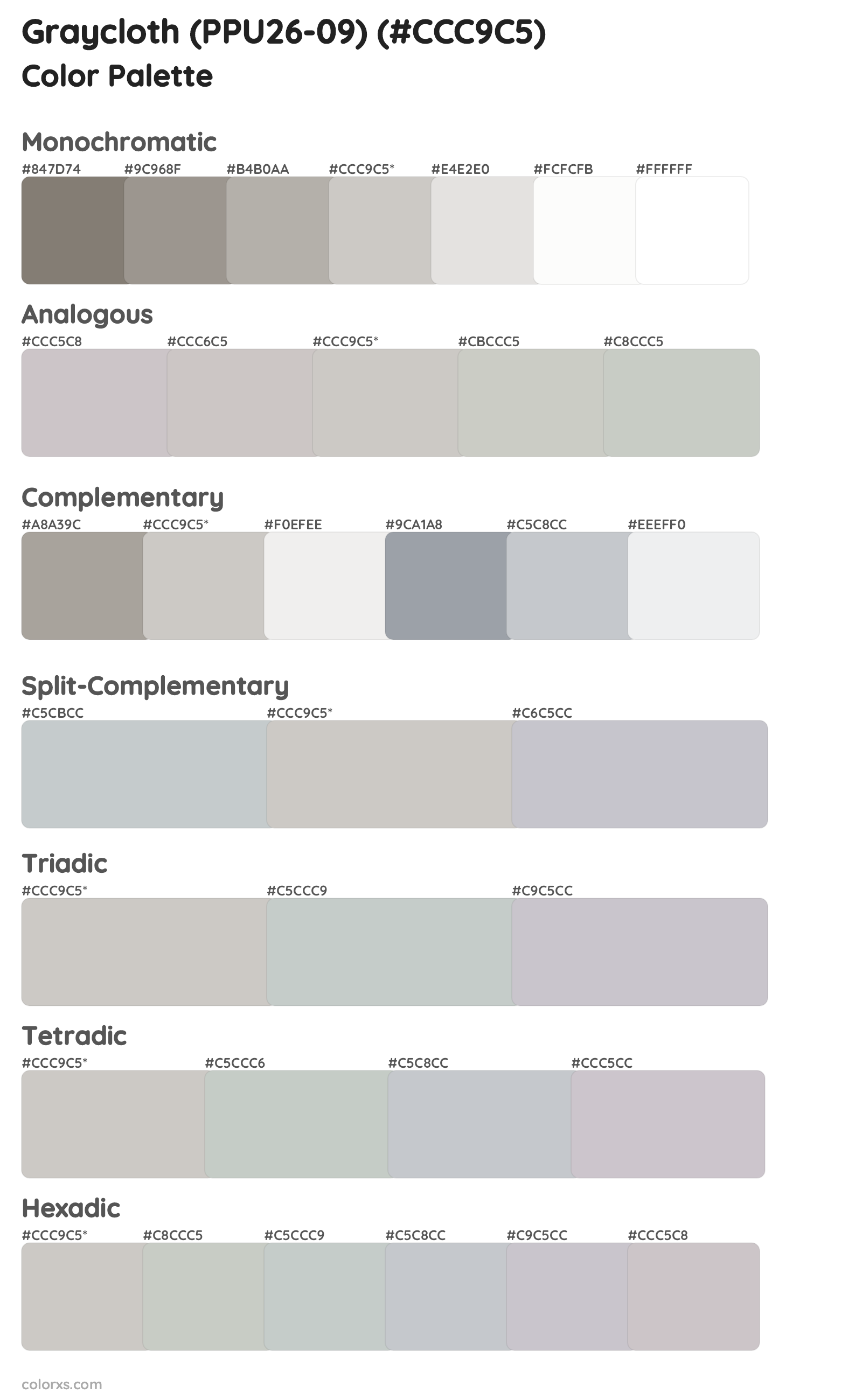 Graycloth (PPU26-09) Color Scheme Palettes
