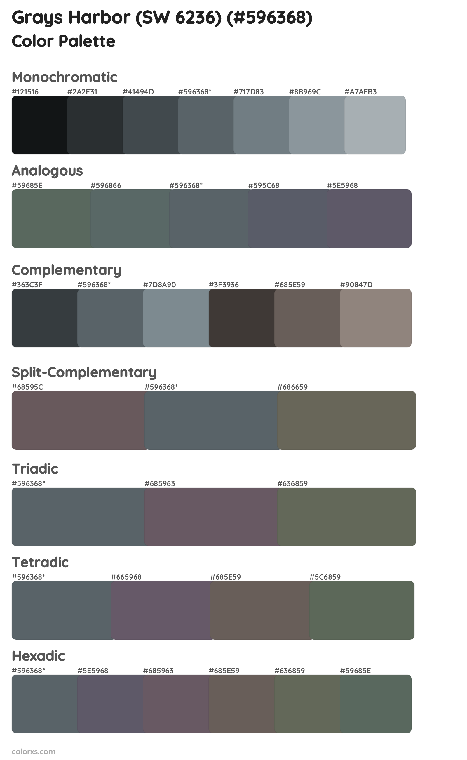 Grays Harbor (SW 6236) Color Scheme Palettes