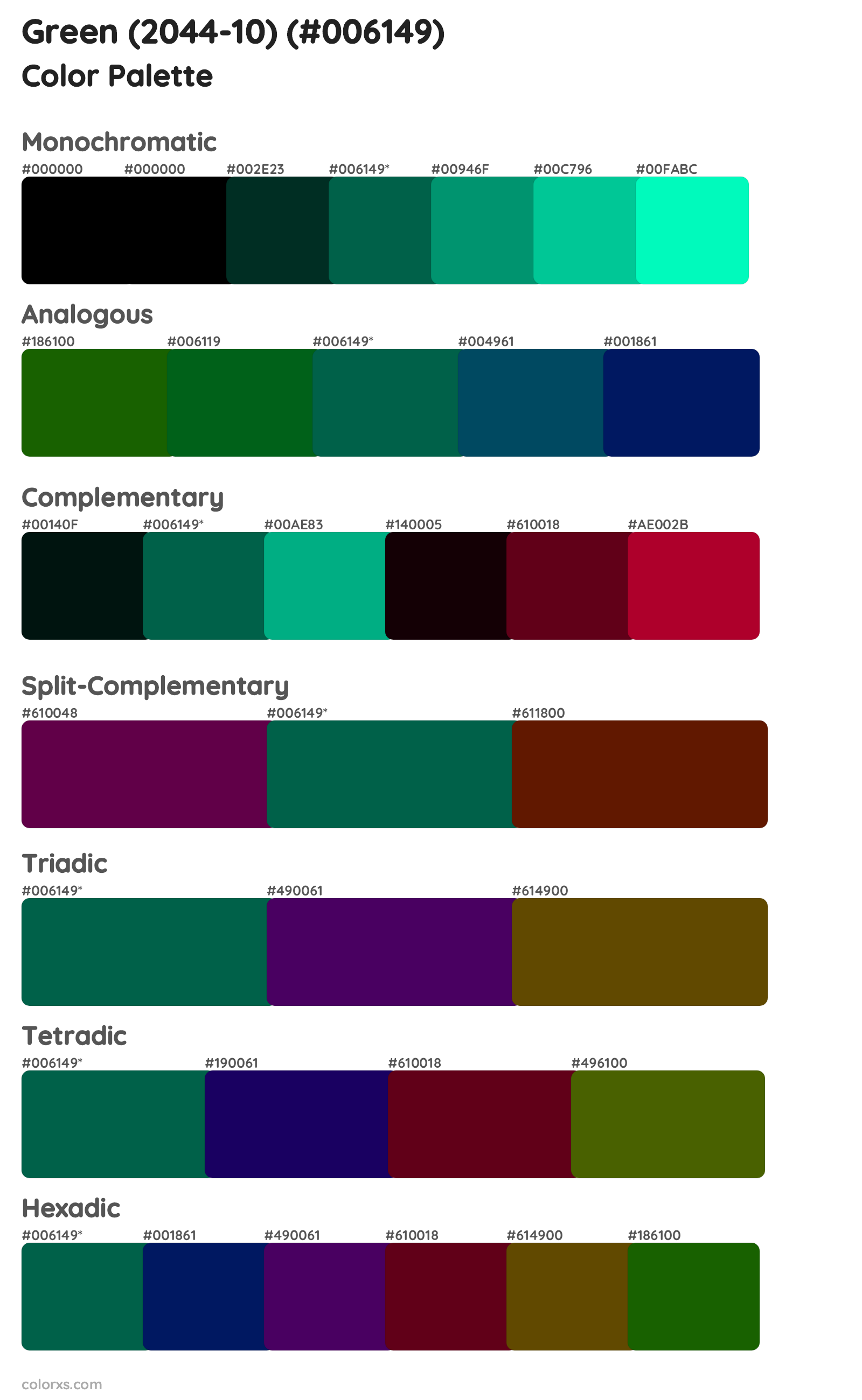 Green (2044-10) Color Scheme Palettes