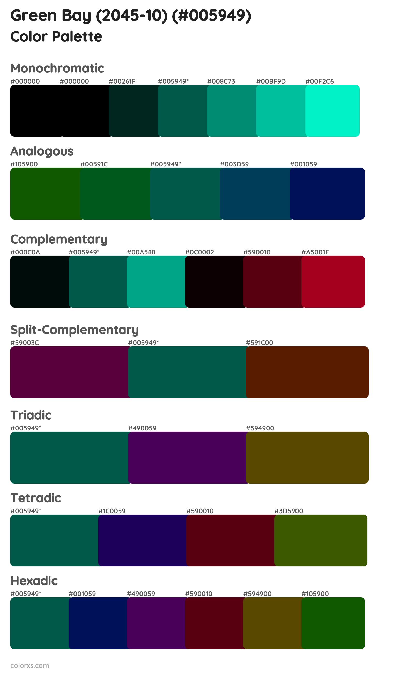 Green Bay (2045-10) Color Scheme Palettes