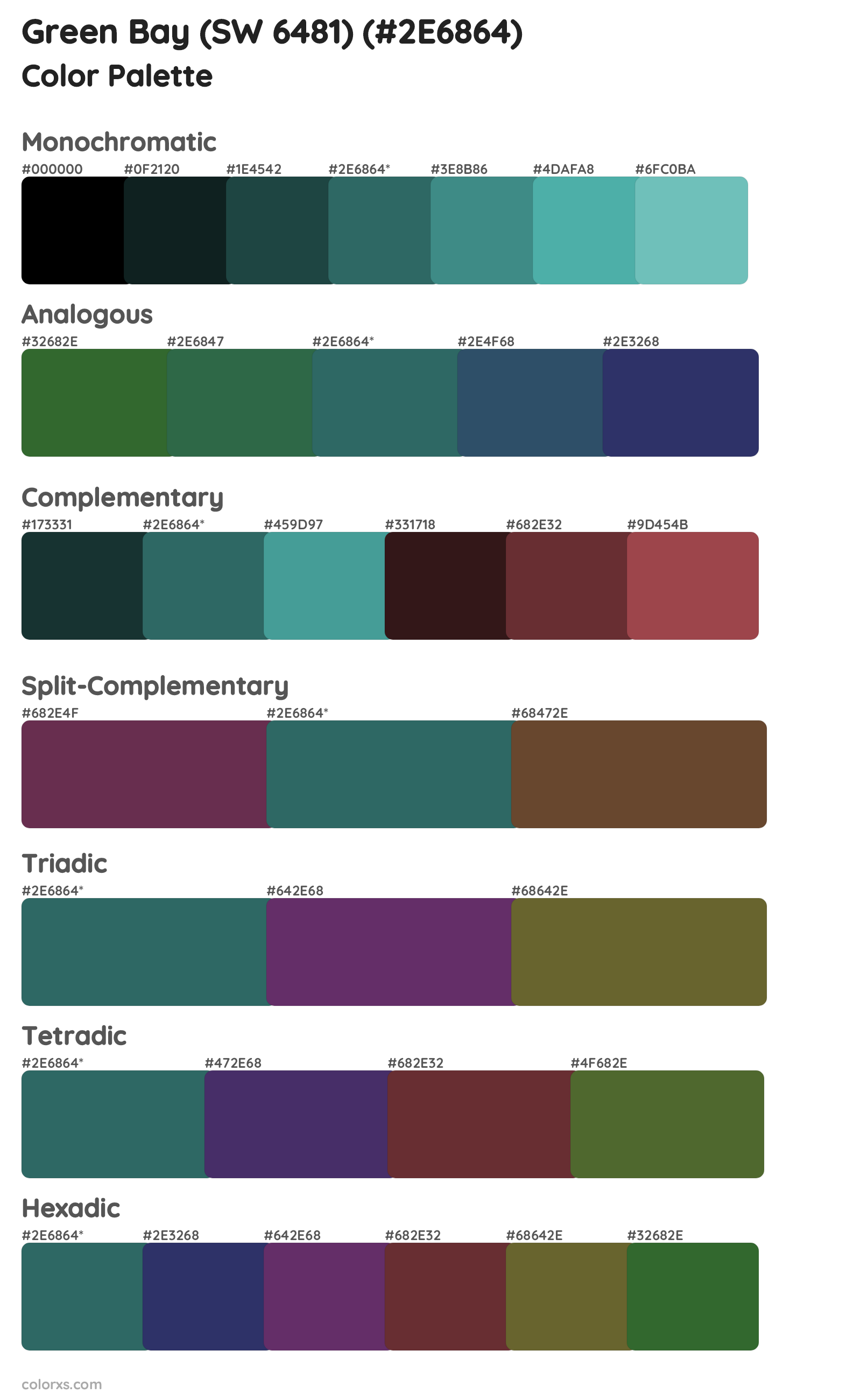 Green Bay (SW 6481) Color Scheme Palettes