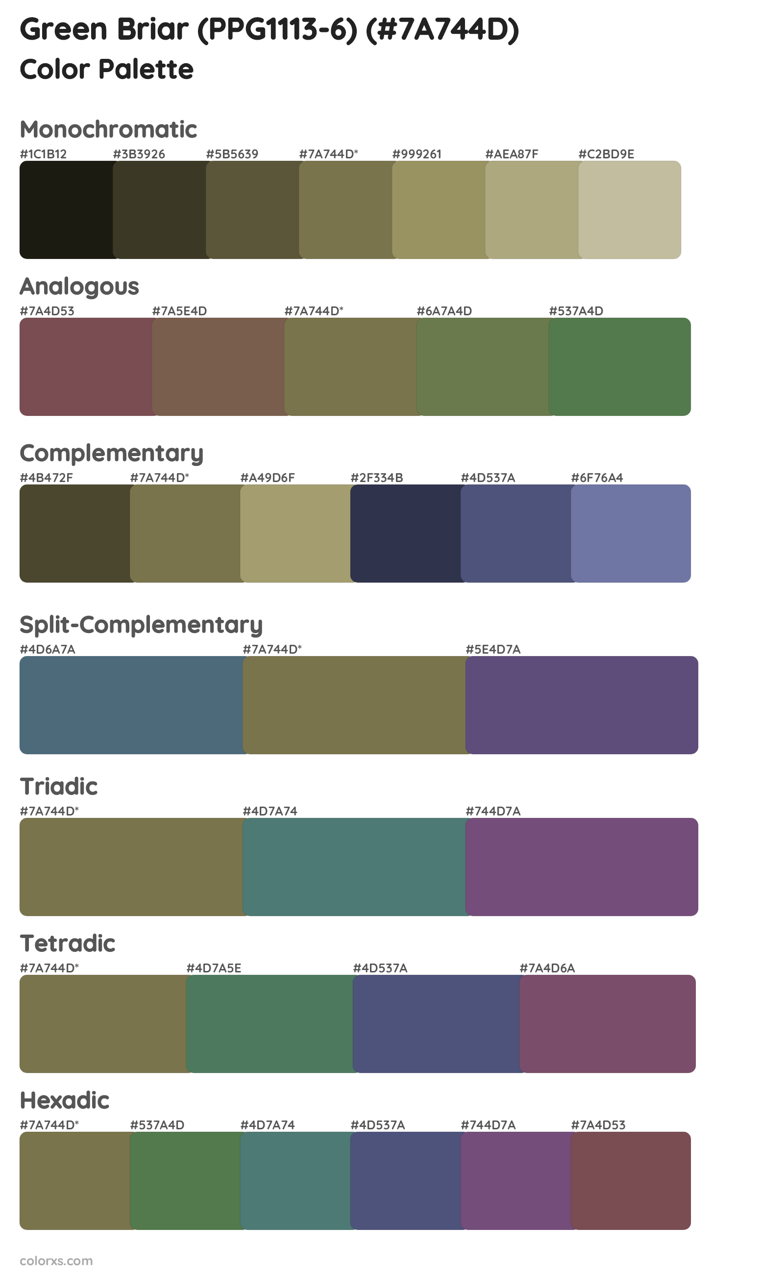 Green Briar (PPG1113-6) Color Scheme Palettes